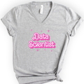 Data Scientist Pink Doll — Retro Script v-neck t-shirt — Athletic Heather