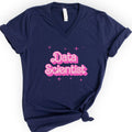 Data Scientist Pink Doll — Retro Script v-neck t-shirt — Navy