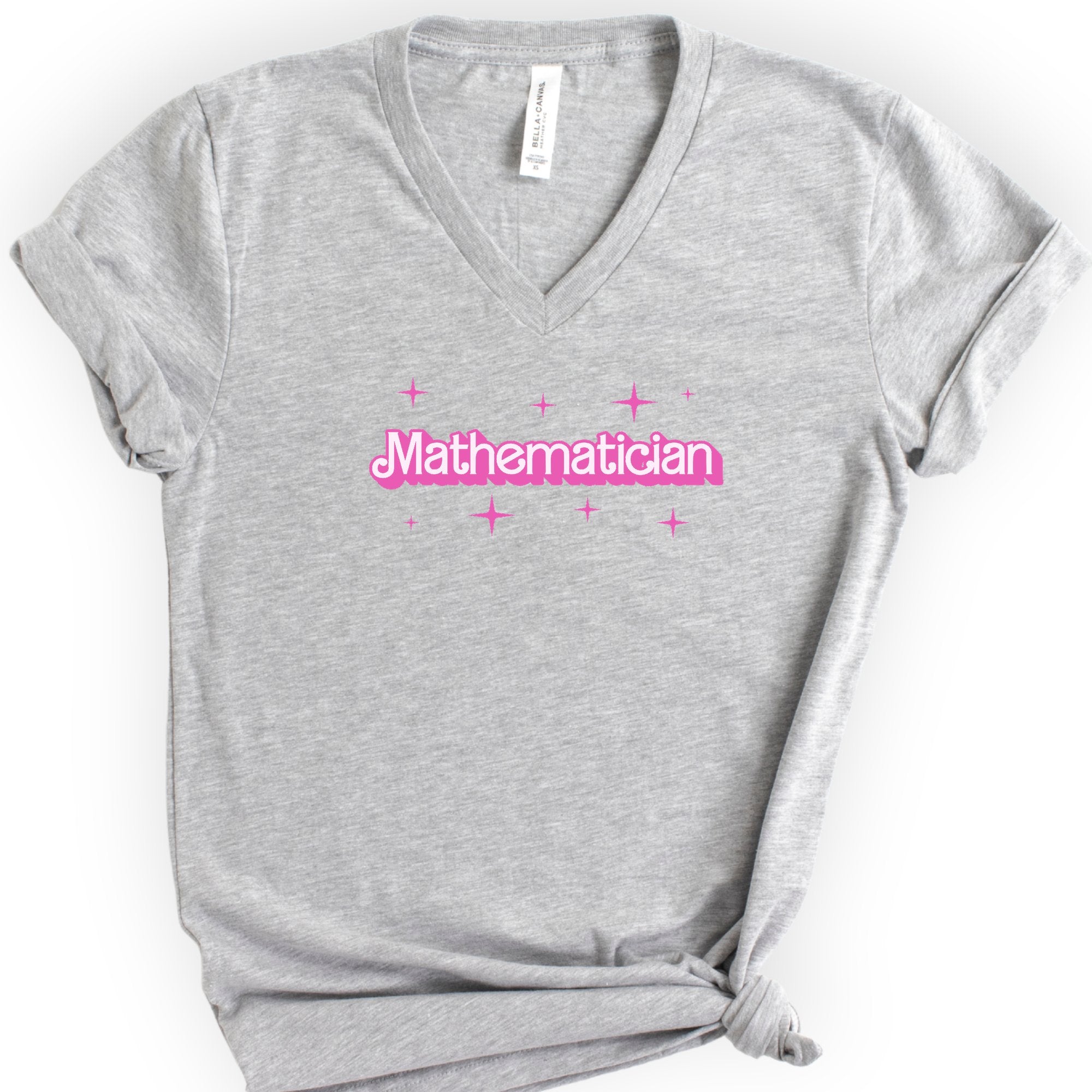 Mathematician Pink Doll — Retro Script v-neck t-shirt — Athletic Heather