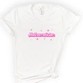 Mathematician Pink Doll — Retro Script v-neck t-shirt — White