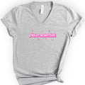 Neuroscientist Pink Doll — Retro Script v-neck t-shirt — Athletic Heather