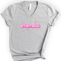 Pharmacist Pink Doll — Retro Script v-neck t-shirt — Athletic Heather