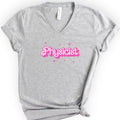 Physicist Pink Doll — Retro Script v-neck t-shirt — Athletic Heather