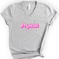 Physicist Pink Doll — Retro Script v-neck t-shirt — Athletic Heather