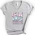 Peace Love Science v-neck t-shirt — Athletic Heather