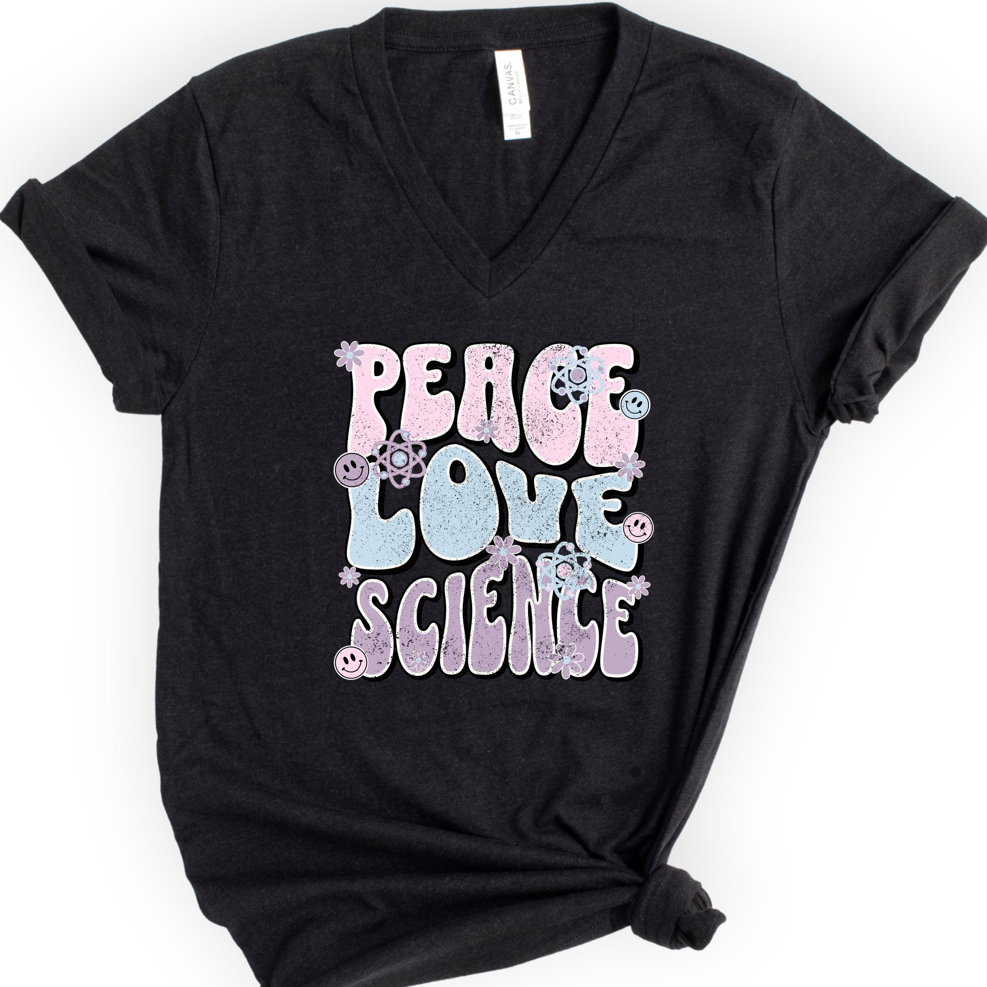 Peace Love Science v-neck t-shirt — Black