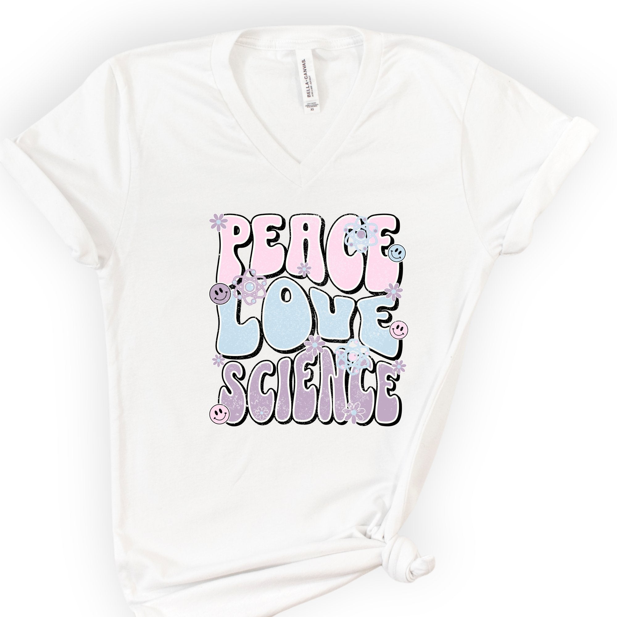 Peace Love Science v-neck t-shirt — White