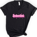 Scientist Pink Doll — Retro Script v-neck t-shirt — Black