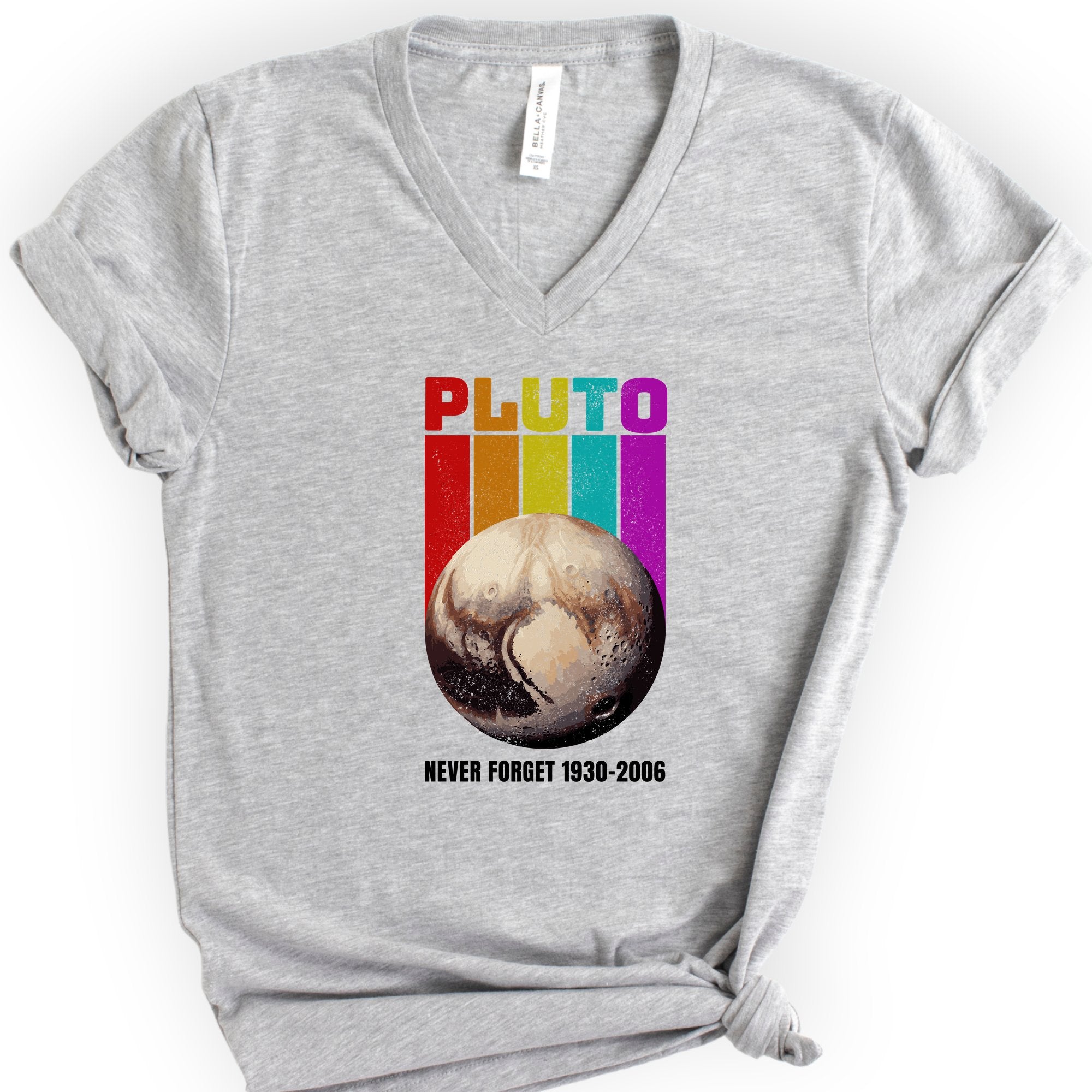 Pluto Never Forget v-neck t-shirt — Athletic Heather