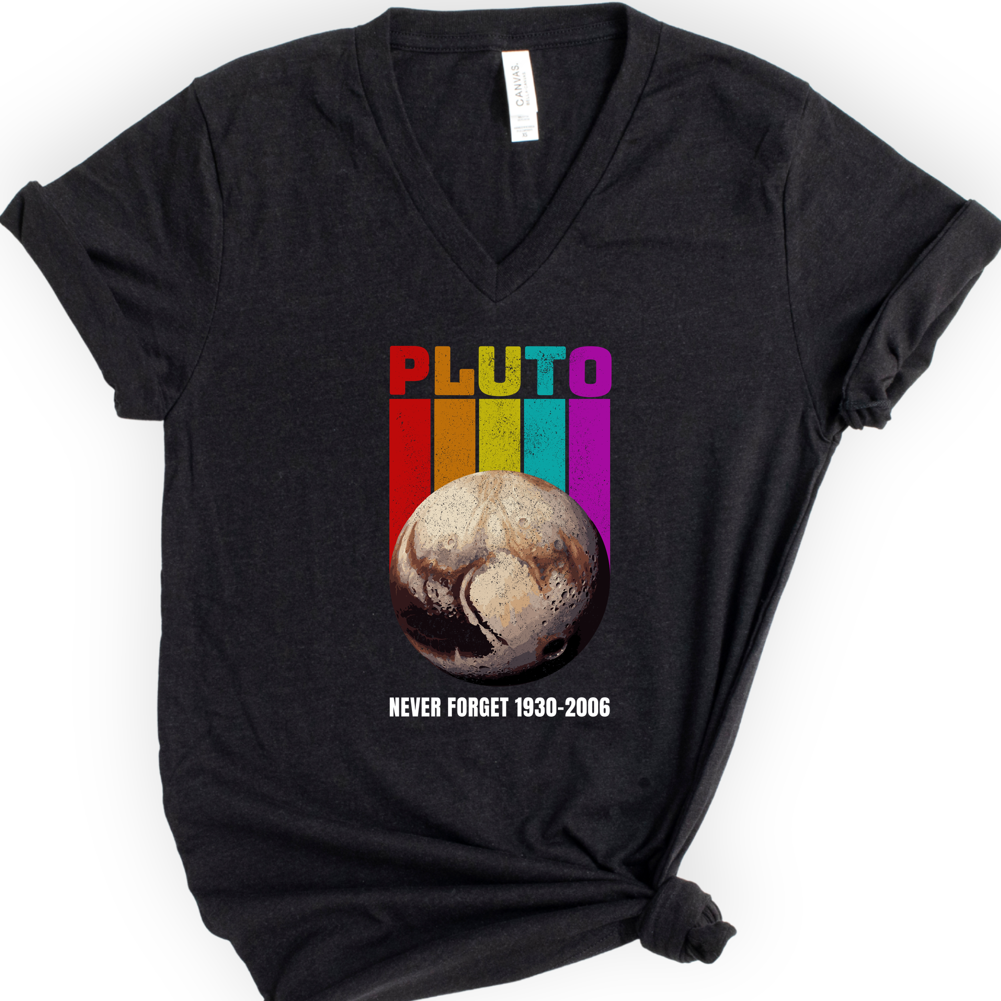 Pluto Never Forget v-neck t-shirt — Black