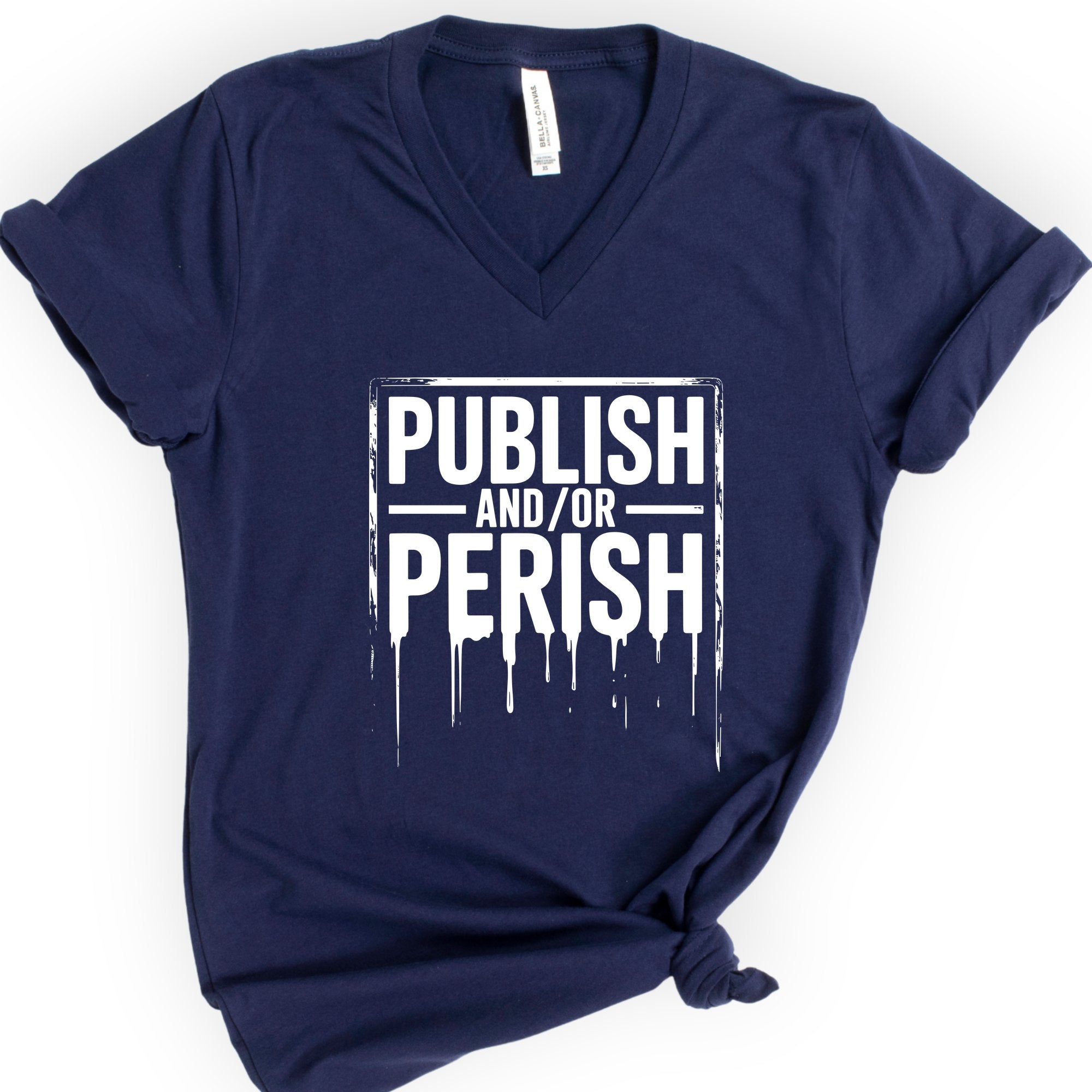 Publish and/or Perish v-neck t-shirt — Navy