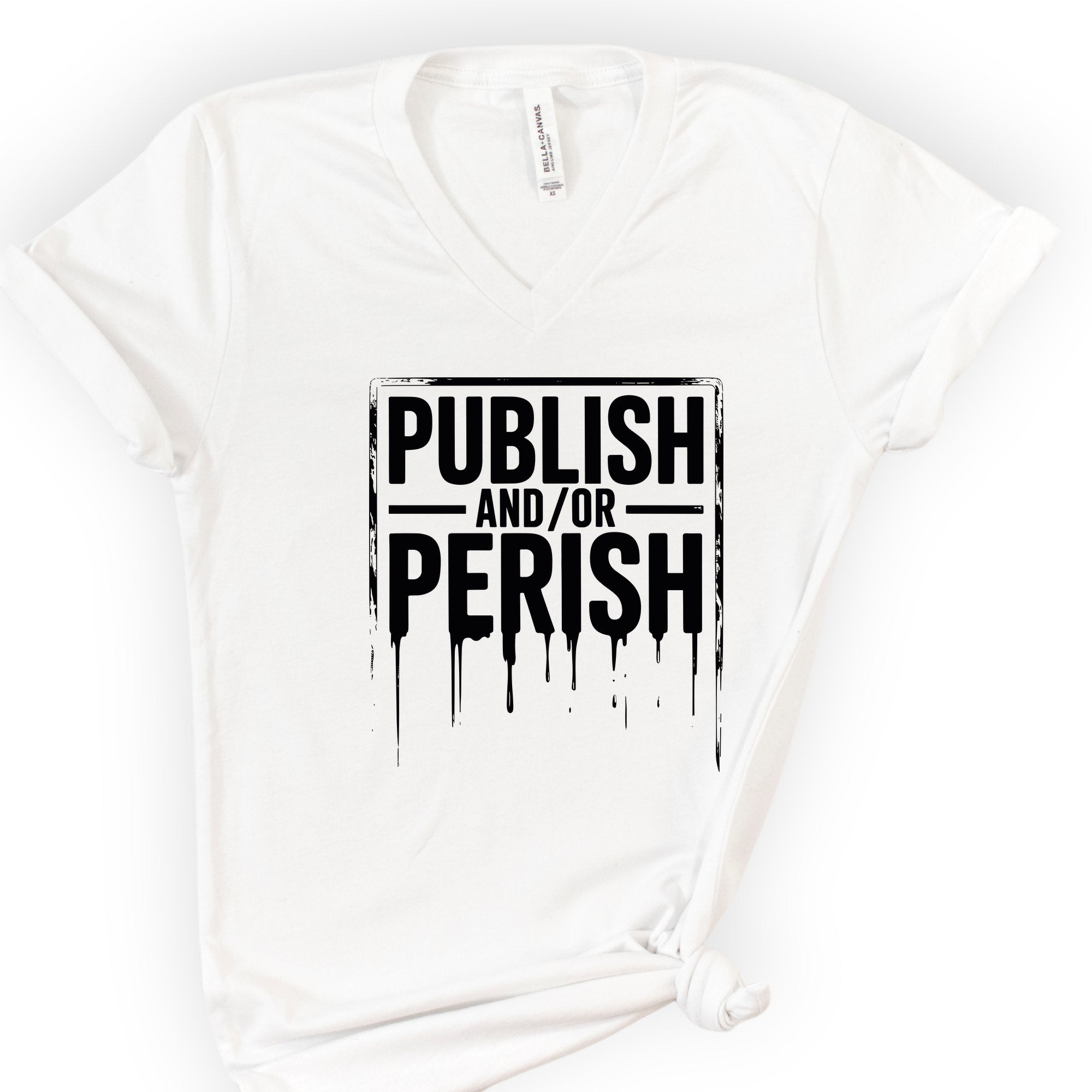 Publish and/or Perish v-neck t-shirt — White