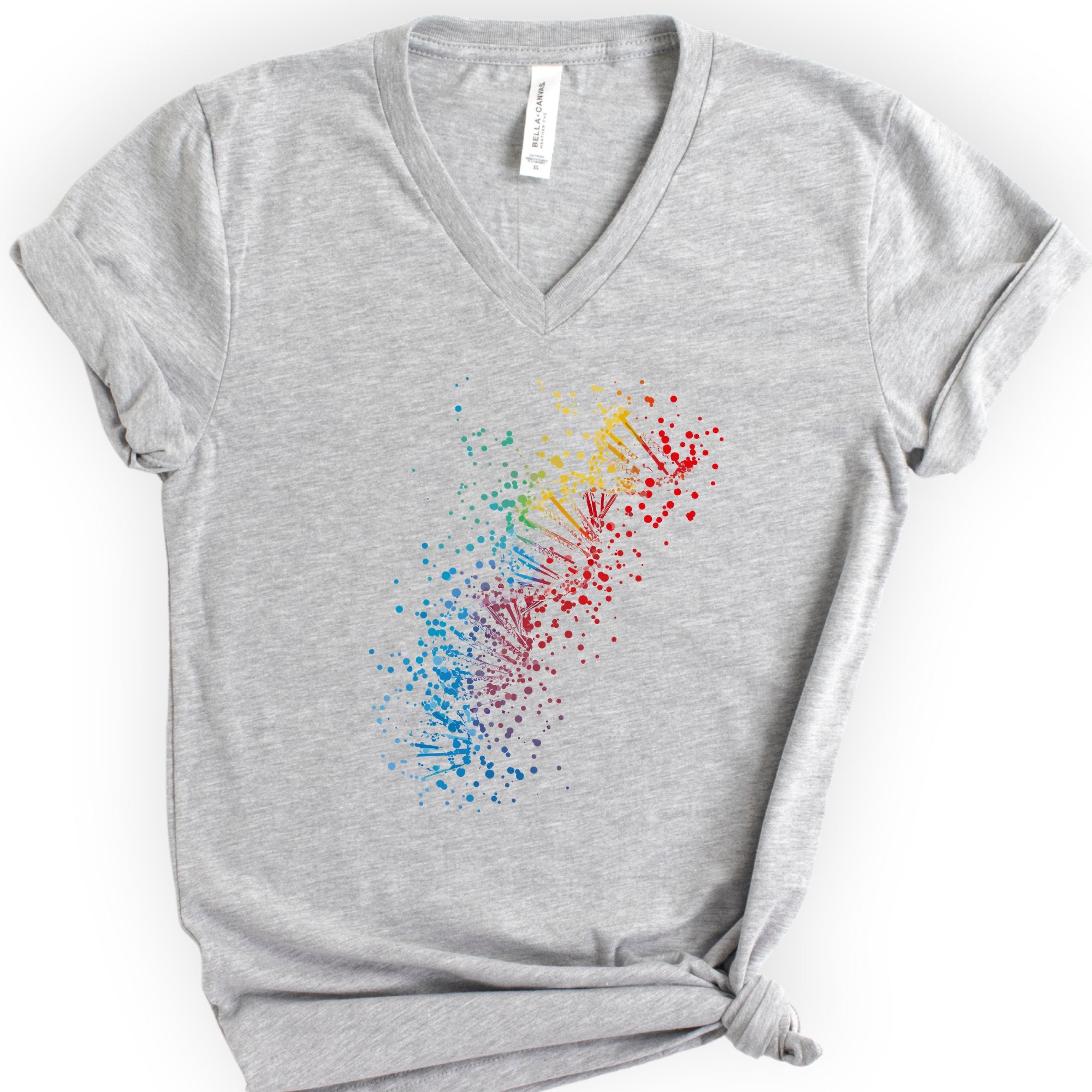Rainbow DNA v-neck t-shirt — Athletic Heather