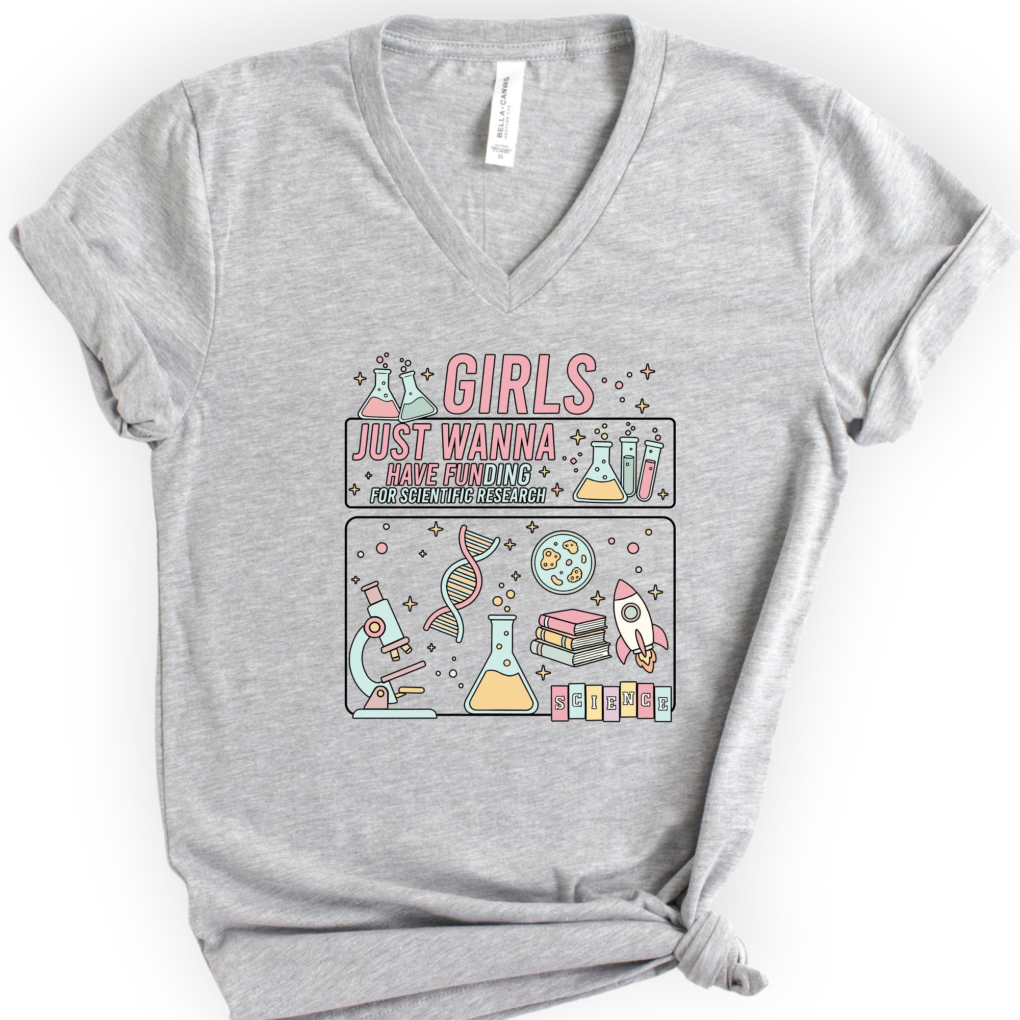 Retro 90s Girls Just Wanna Have Funding v-neck t-shirt — Athletic Heather