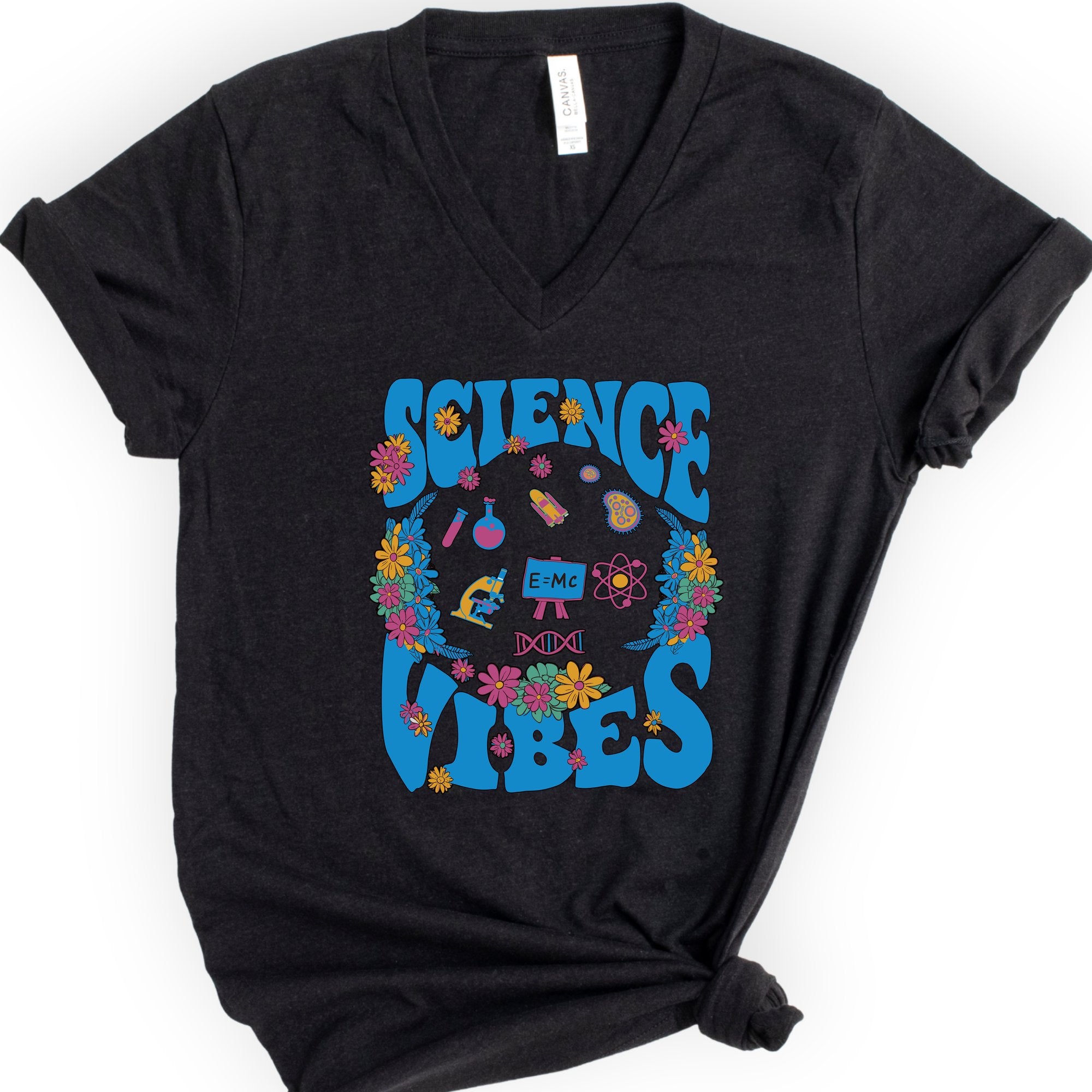 Retro Science Vibes v-neck t-shirt — Black