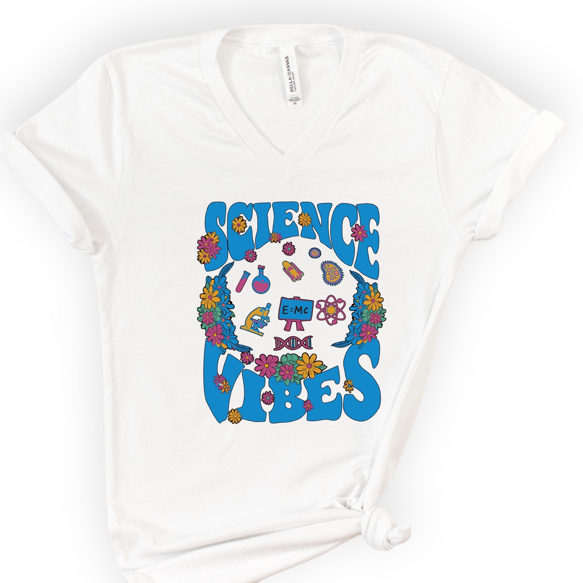 Retro Science Vibes v-neck t-shirt — White