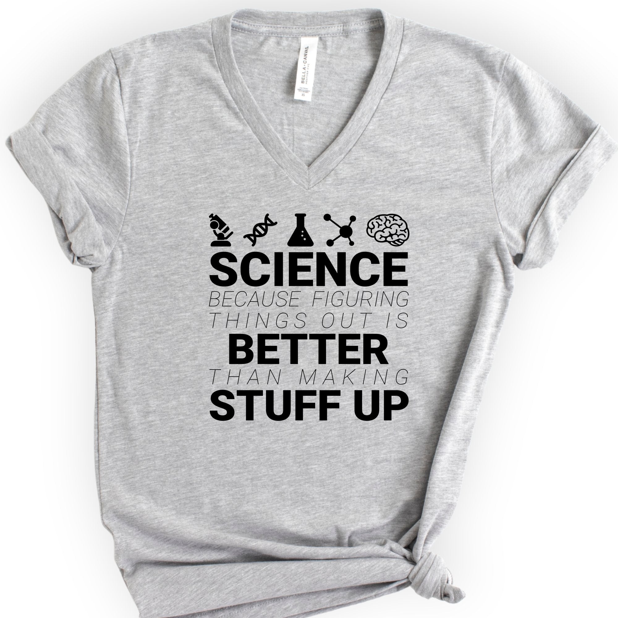 Science Because Figuring Things v-neck t-shirt — Athletic Heather
