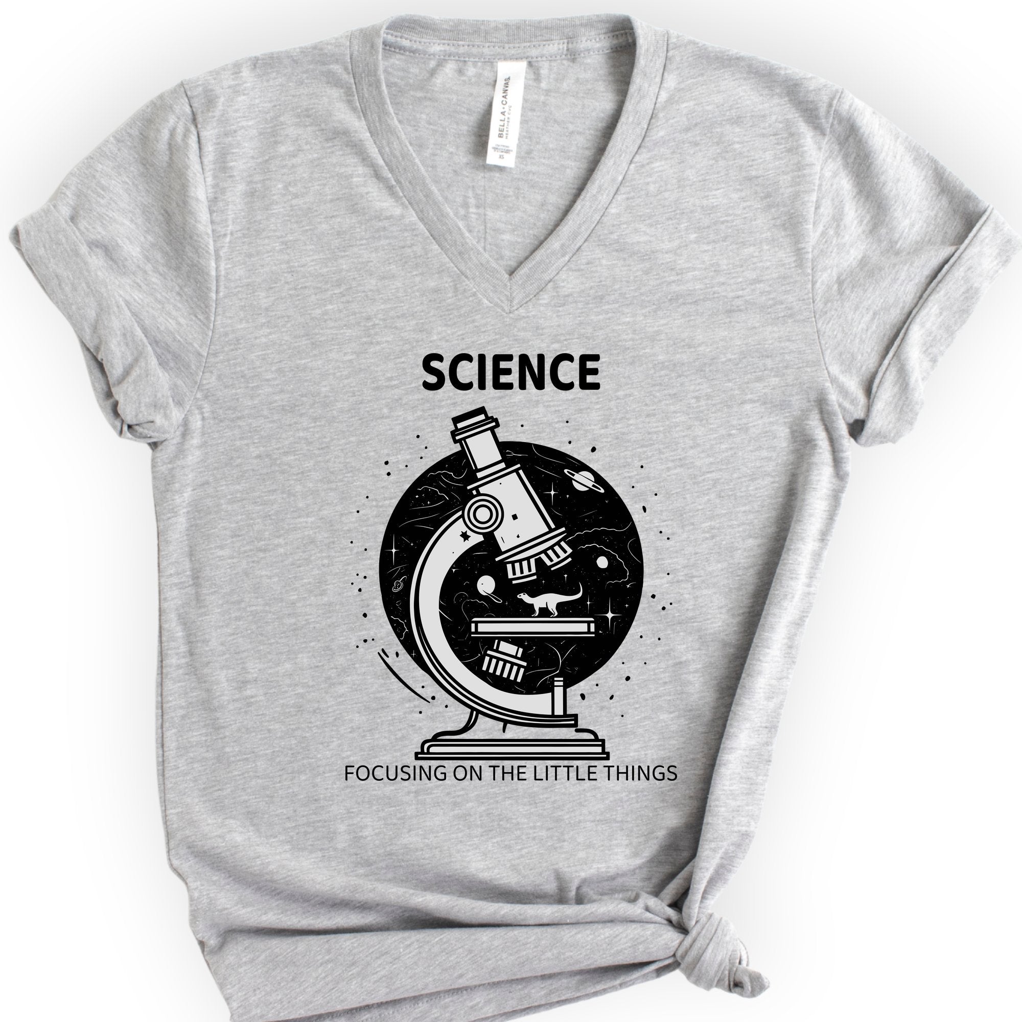 Science Focusing On The Little Things v-neck t-shirt — Athletic Heather