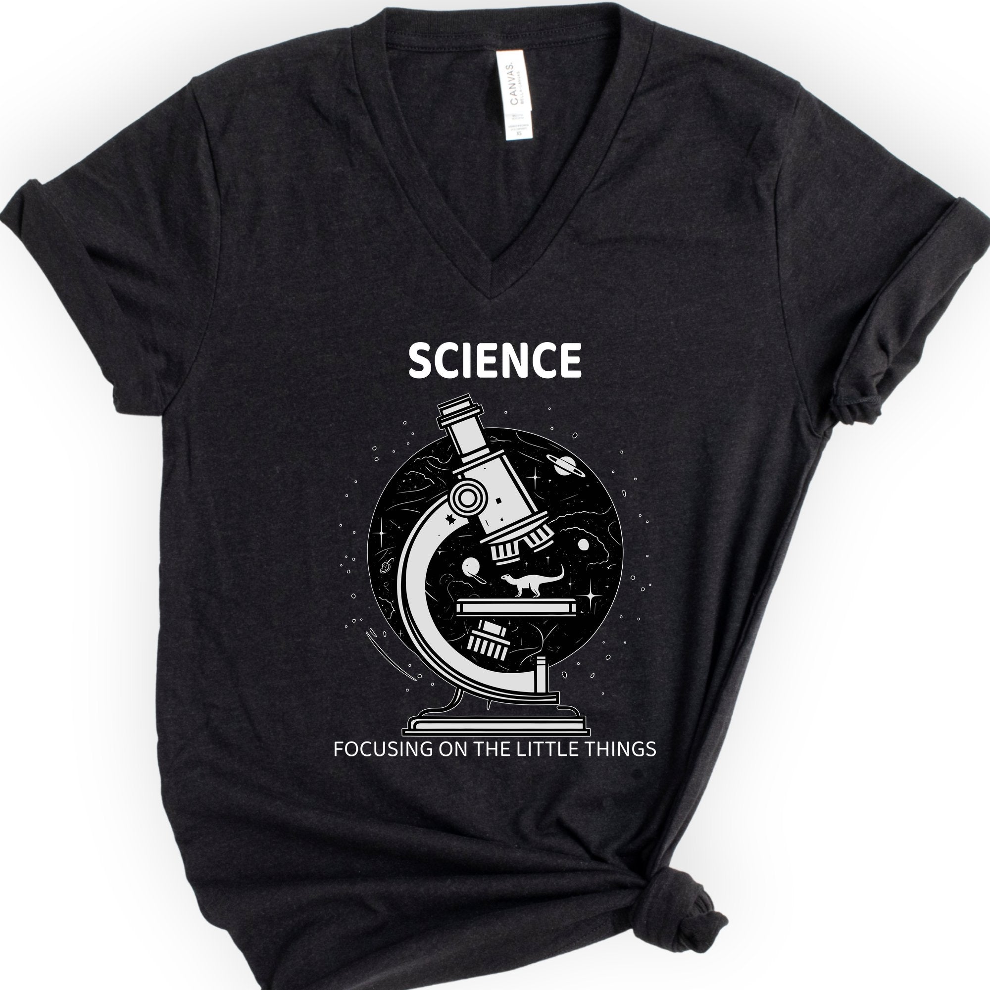 Science Focusing On The Little Things v-neck t-shirt — Black