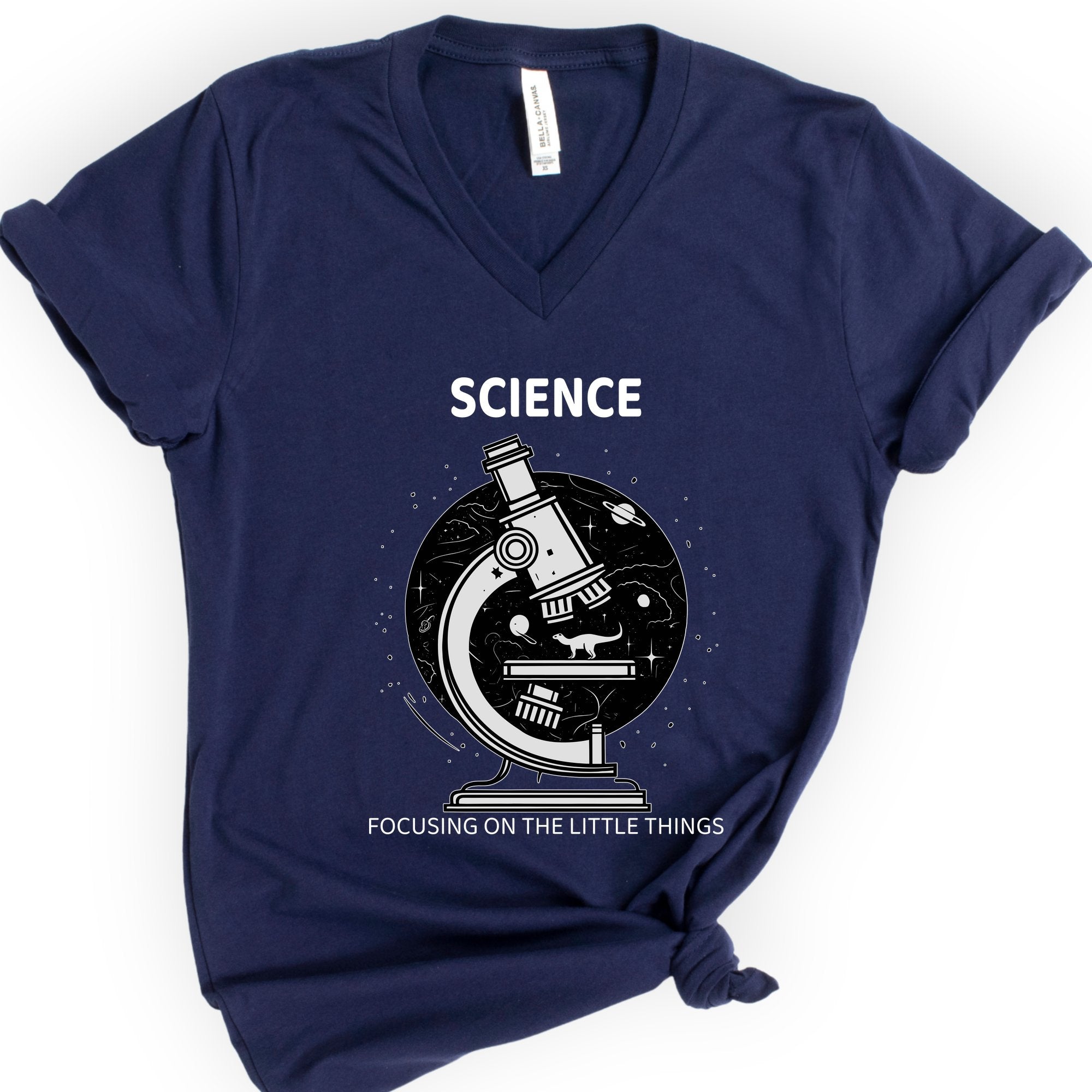 Science Focusing On The Little Things v-neck t-shirt — Navy