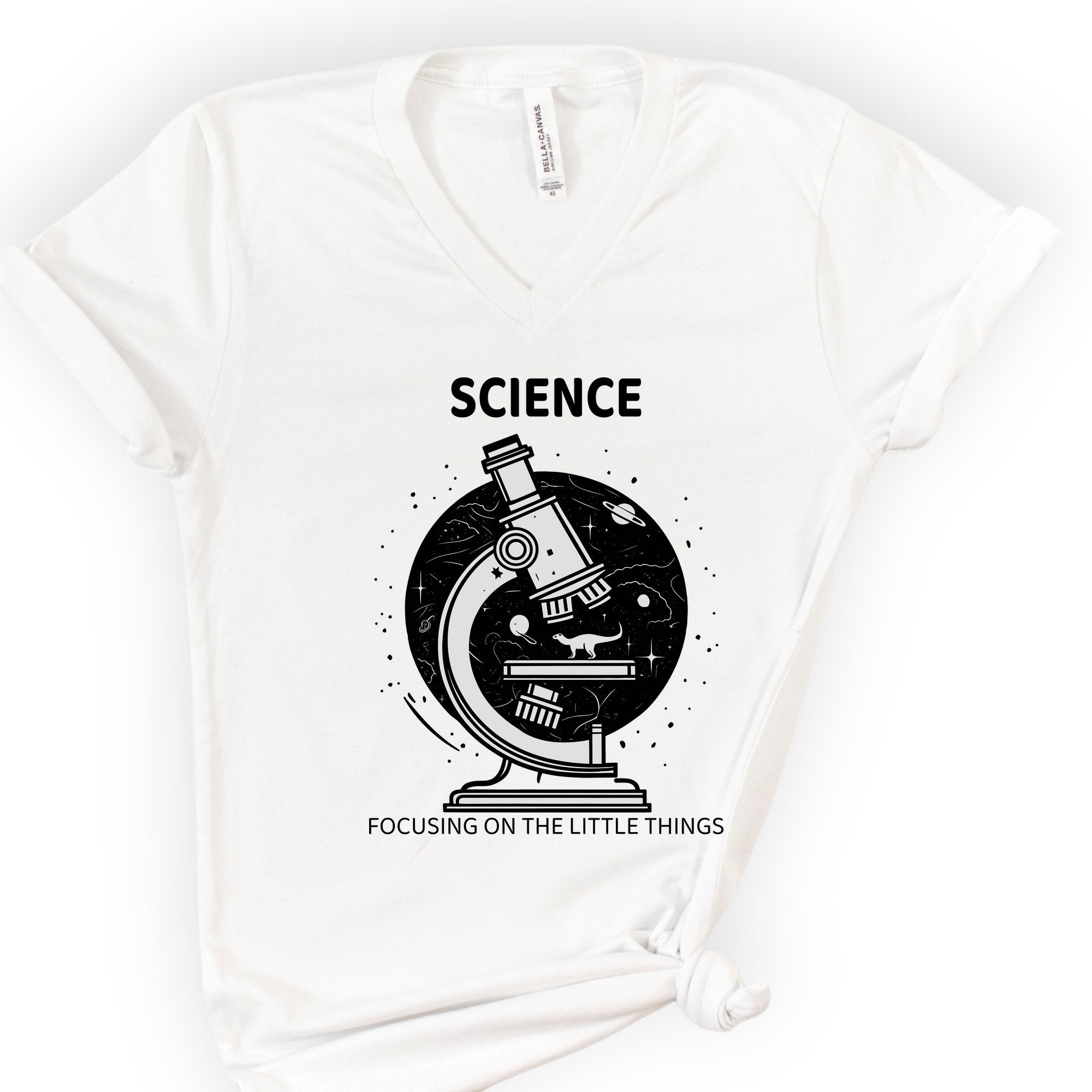 Science Focusing On The Little Things v-neck t-shirt — White