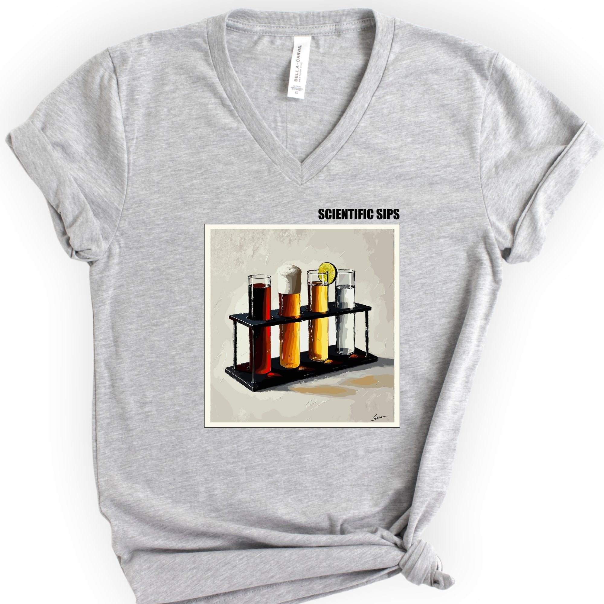 Scientific Sips v-neck t-shirt — Athletic Heather