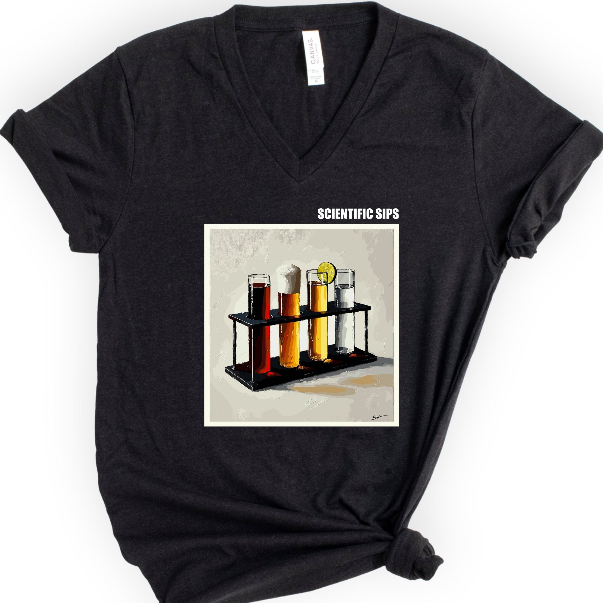 Scientific Sips v-neck t-shirt — Black