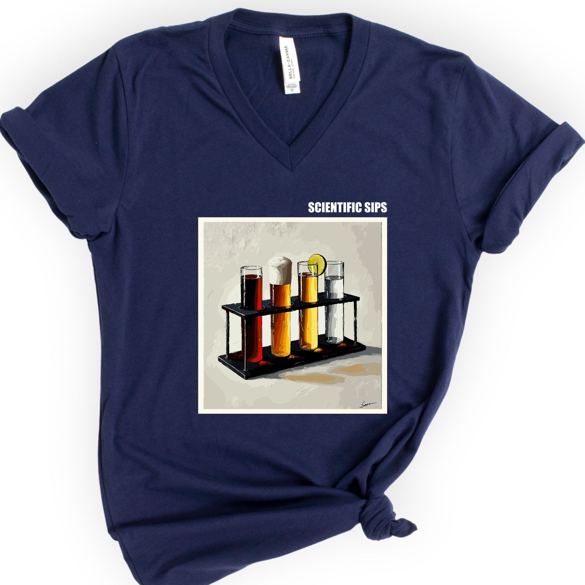 Scientific Sips v-neck t-shirt — Navy