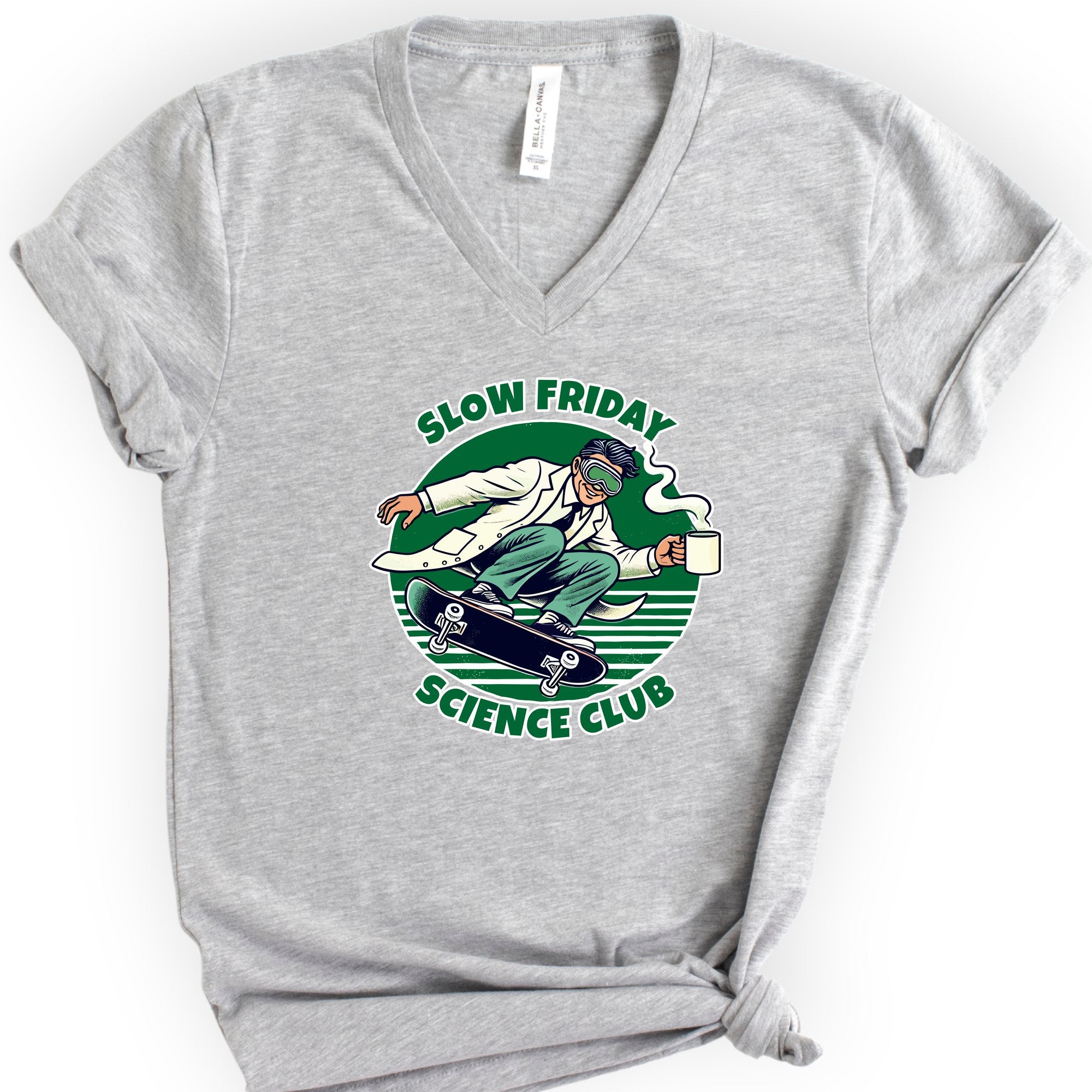 Slow Friday Science Club v-neck t-shirt — Athletic Heather