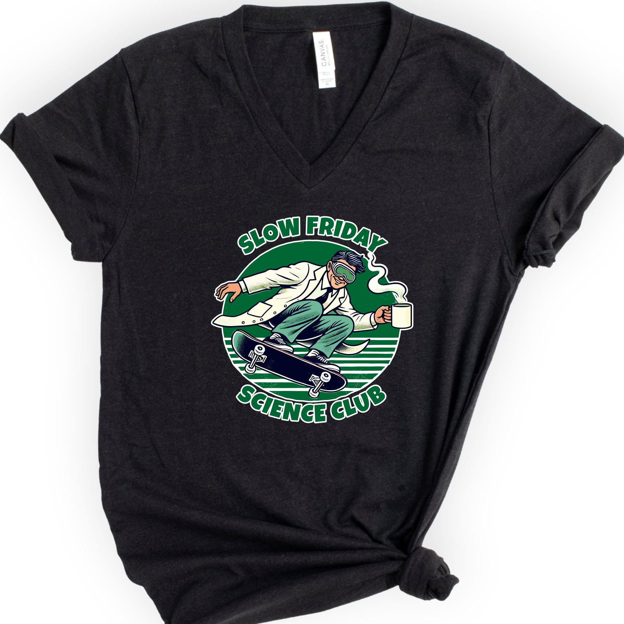 Slow Friday Science Club v-neck t-shirt — Black