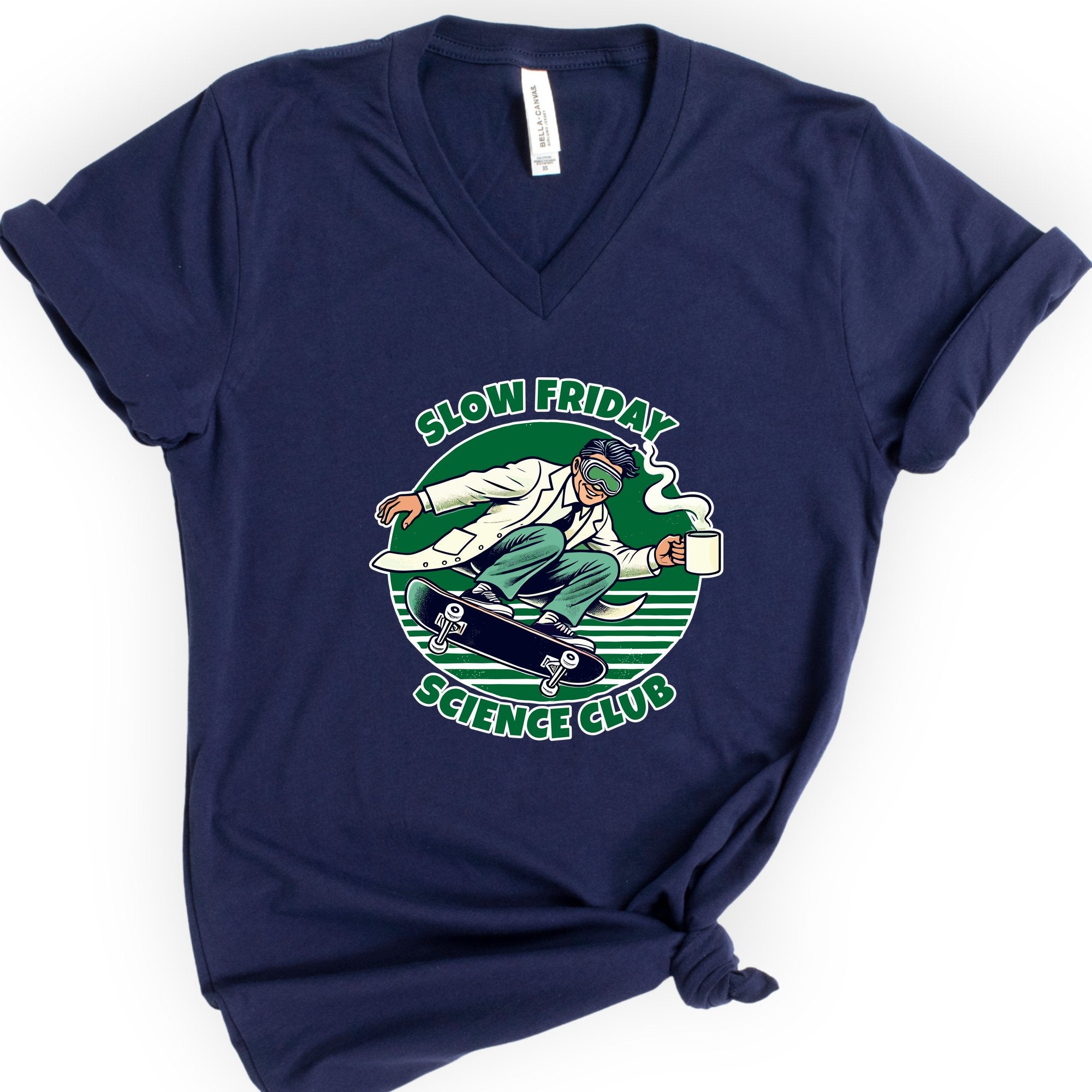 Slow Friday Science Club v-neck t-shirt — Navy