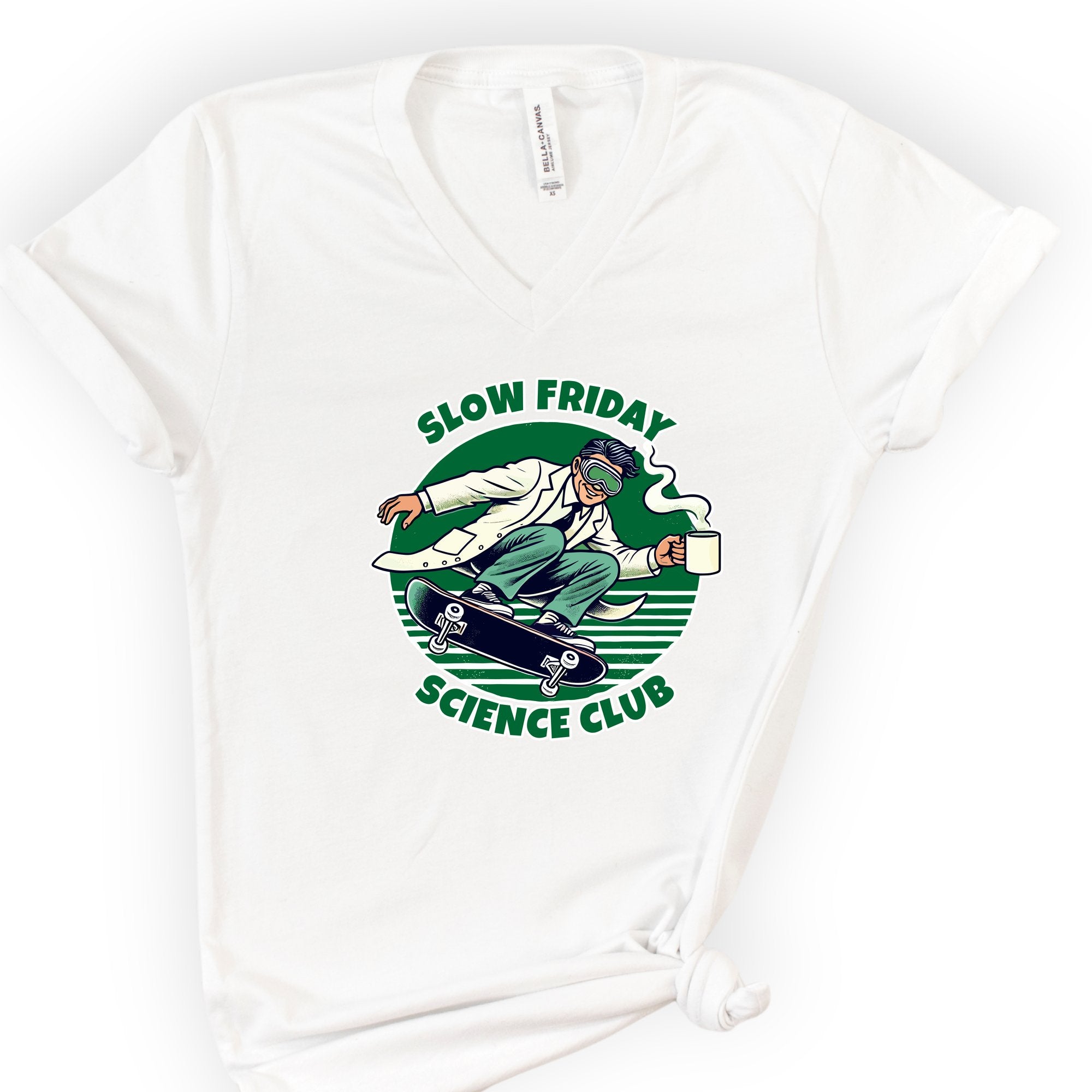 Slow Friday Science Club v-neck t-shirt — White