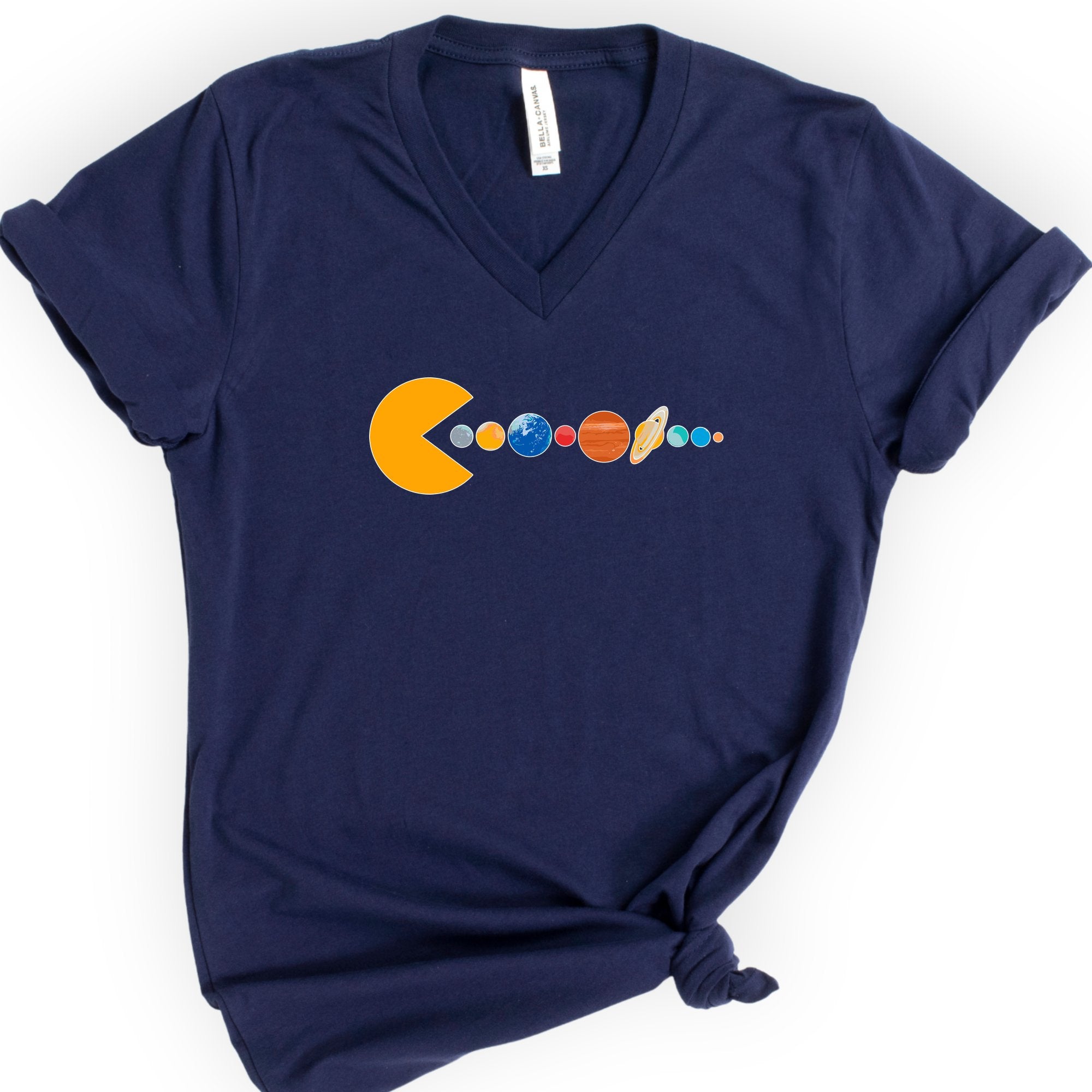 Solar System Pac Man v-neck t-shirt — Navy