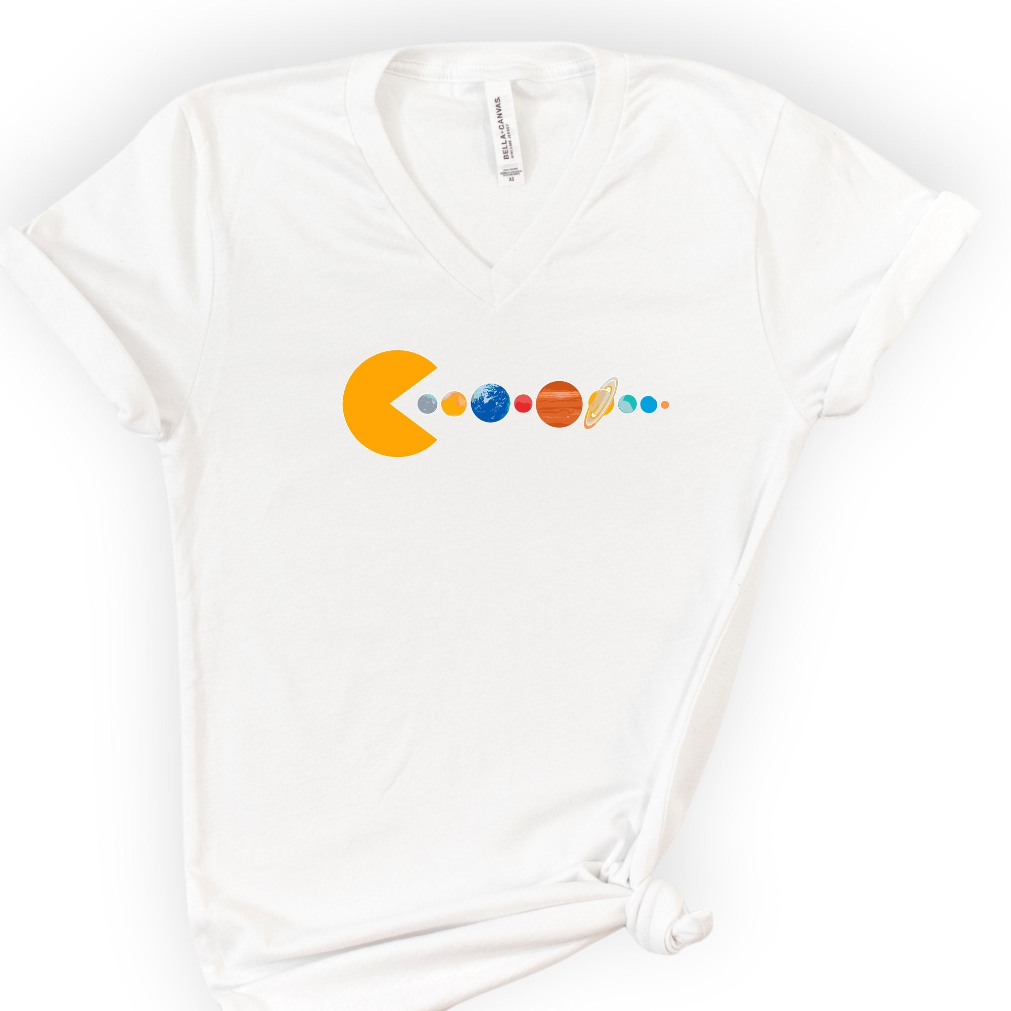 Solar System Pac Man v-neck t-shirt — White