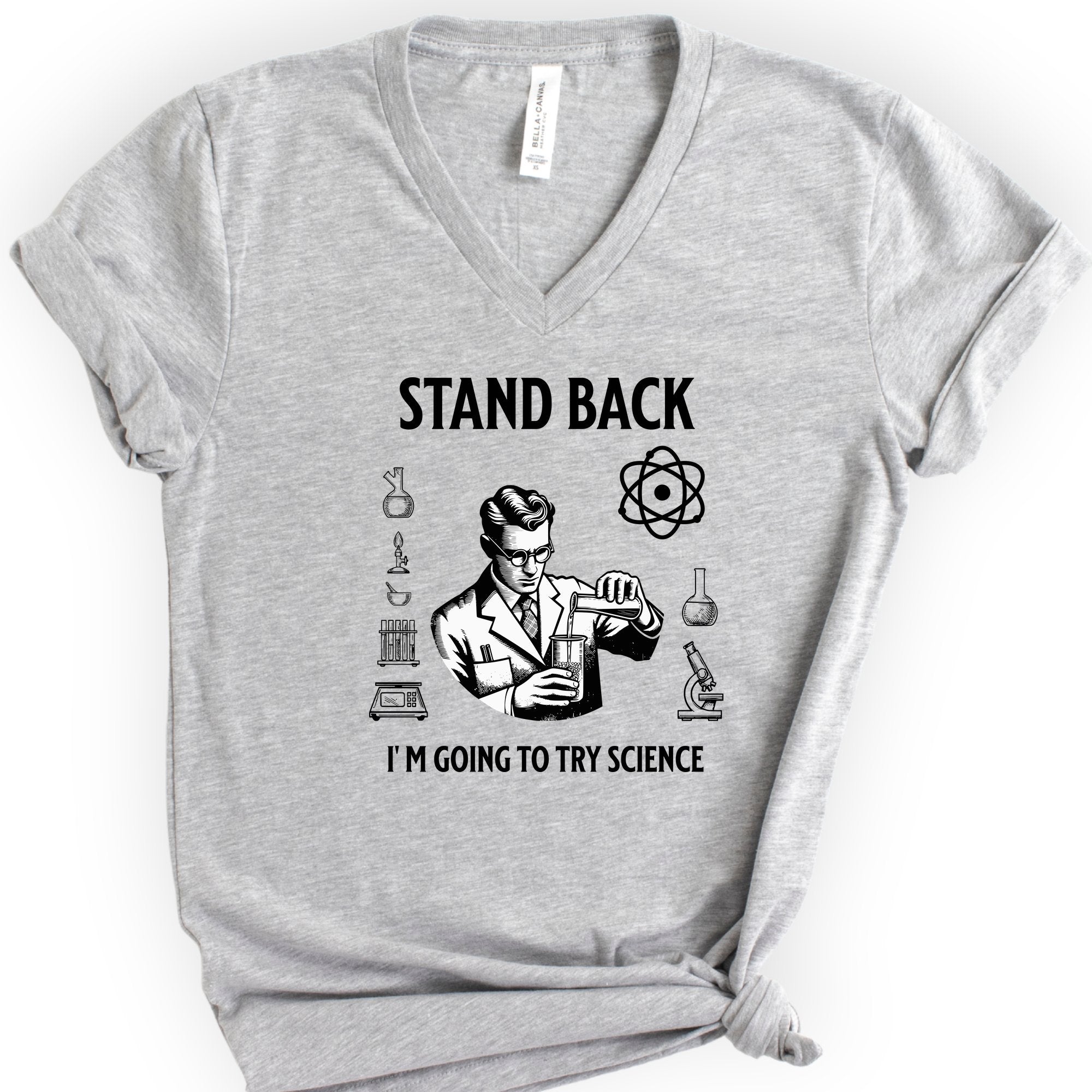Stand Back Science v-neck t-shirt — Athletic Heather