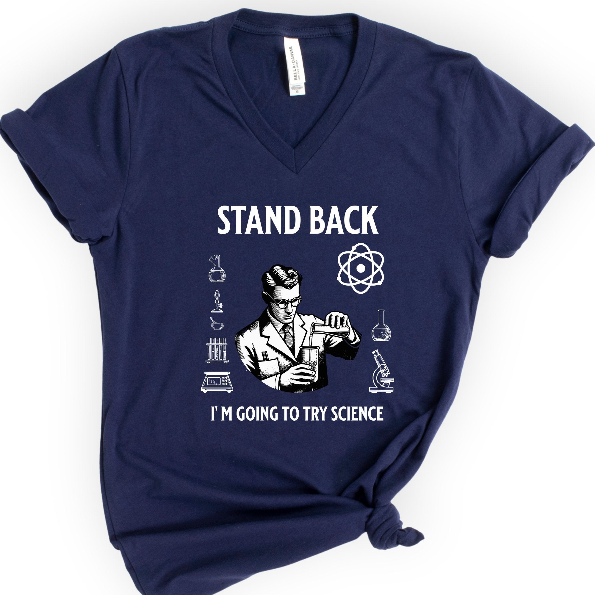 Stand Back Science v-neck t-shirt — Navy