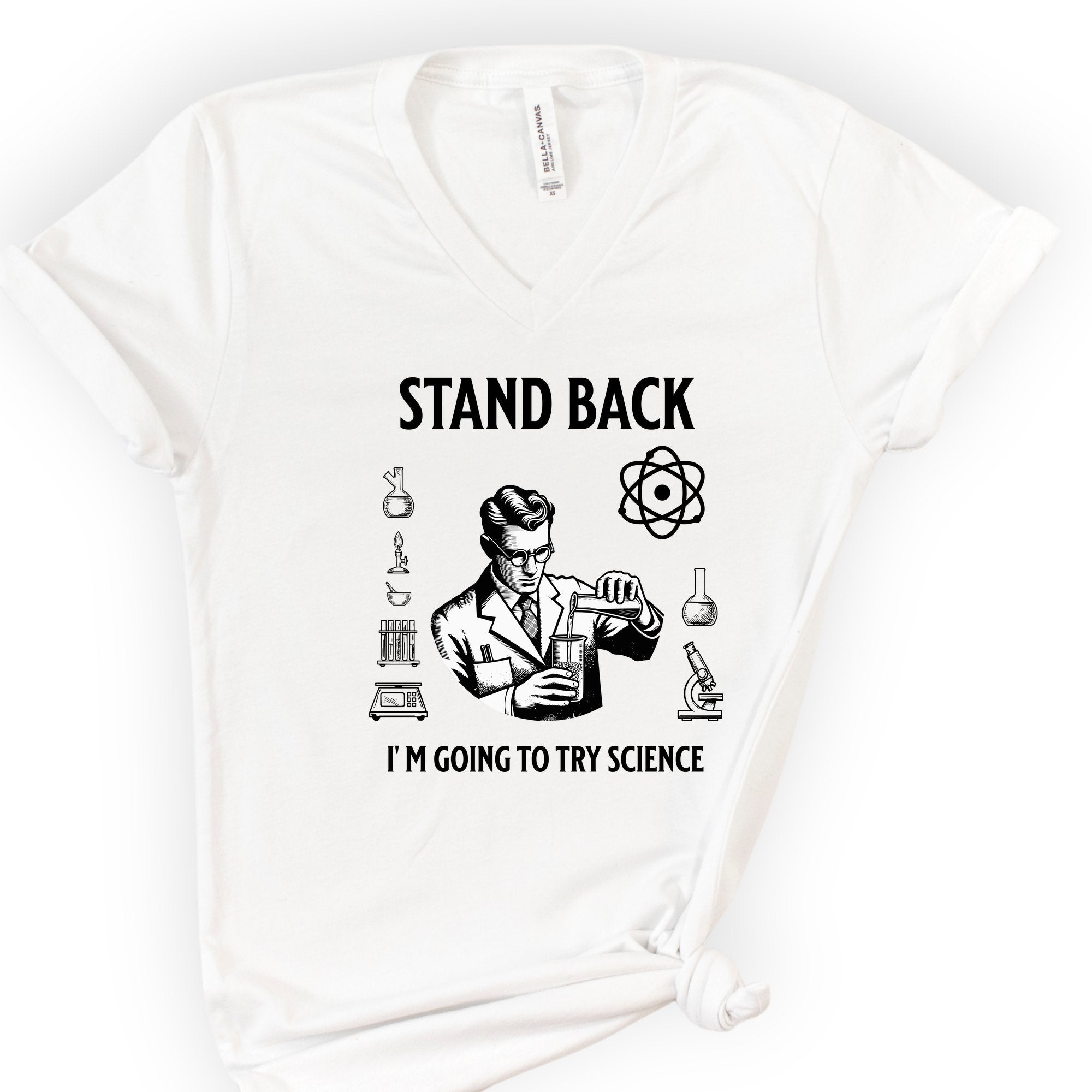 Stand Back Science v-neck t-shirt — White