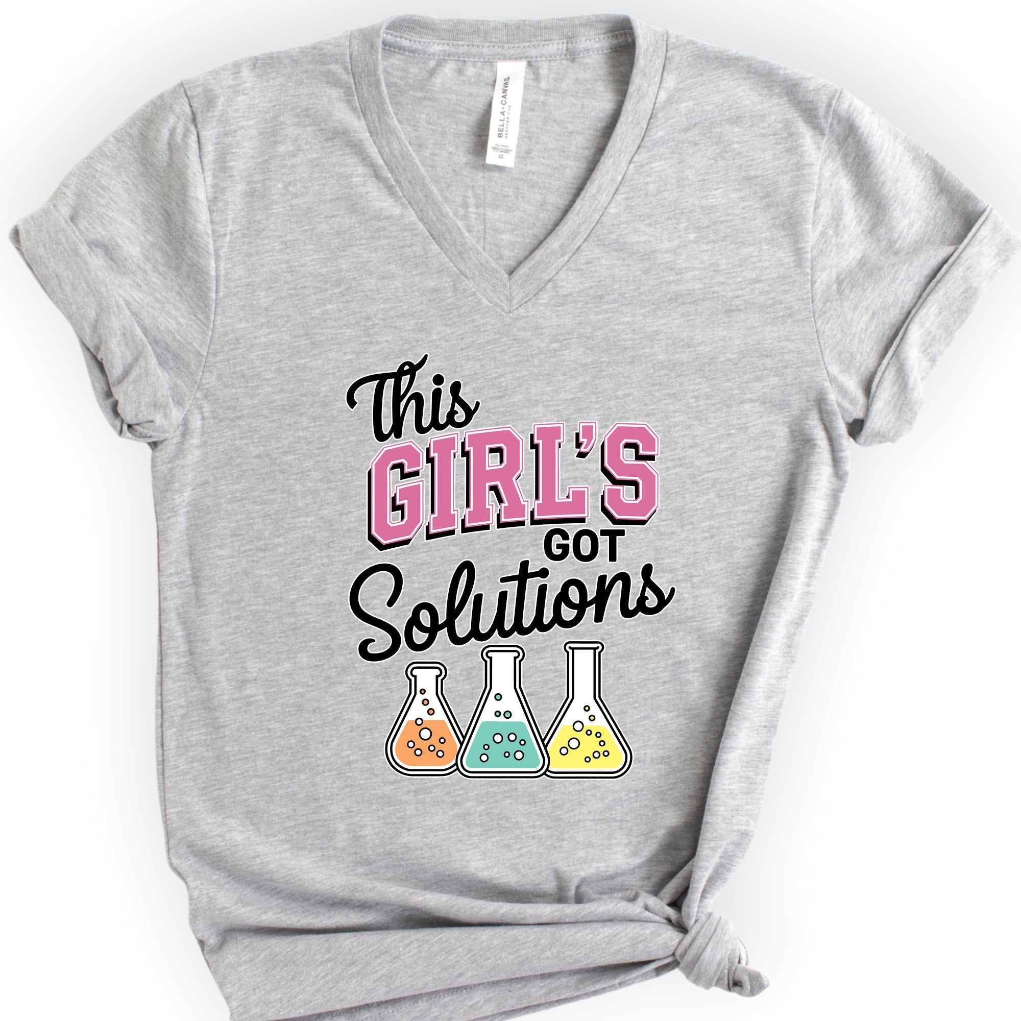 This Girl's Got Solutions v-neck t-shirt — Athletic Heather