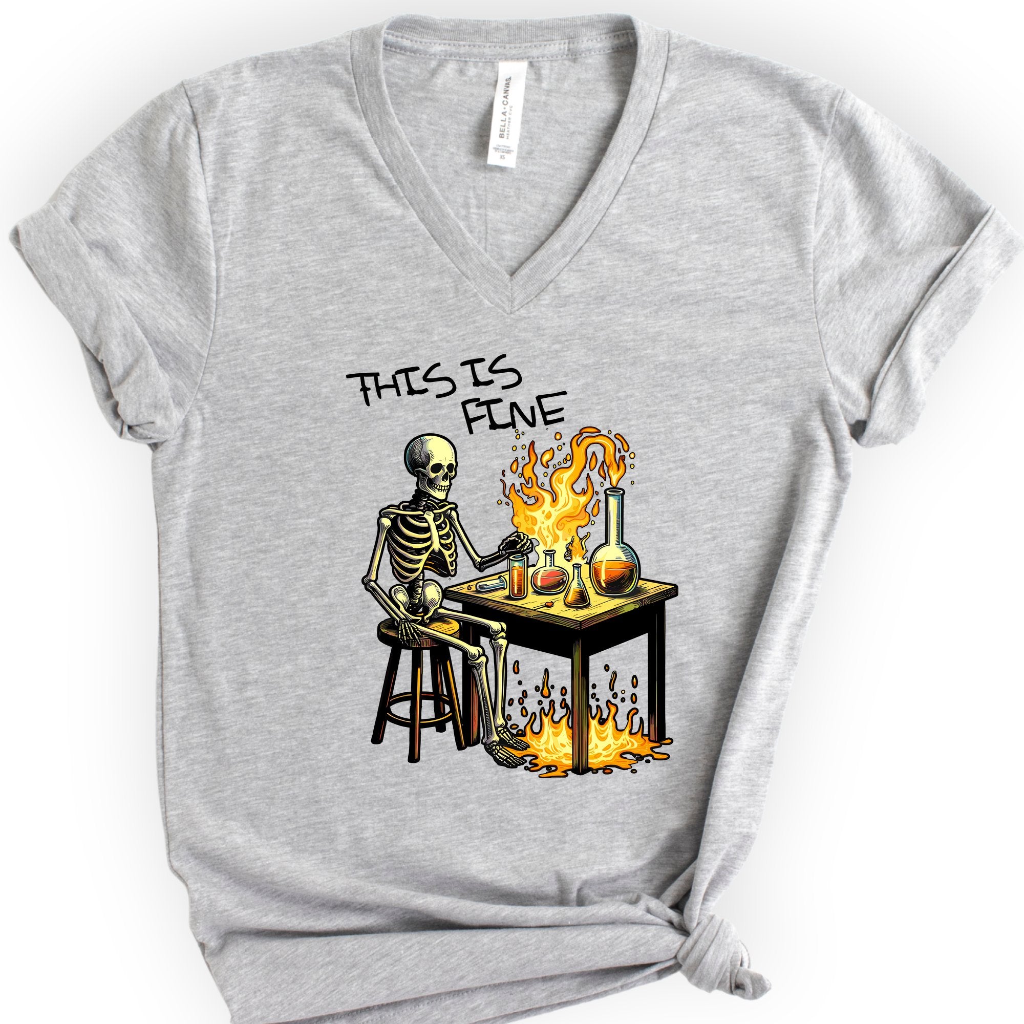 This Is Fine v-neck t-shirt — Athletic Heather