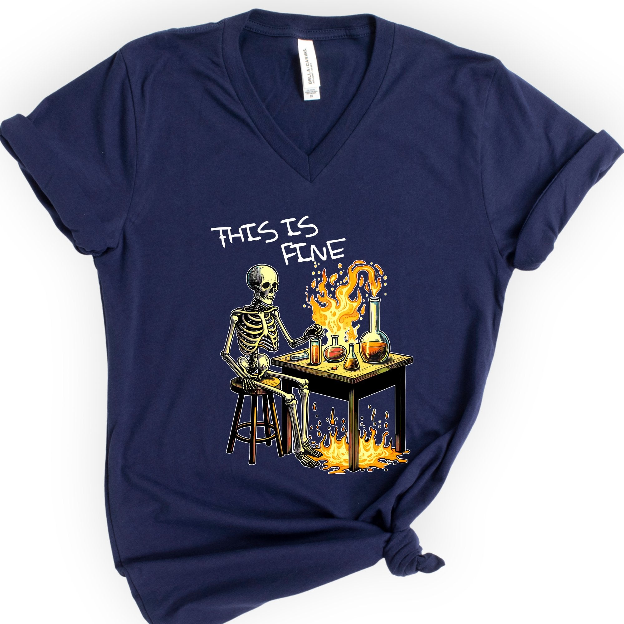 This Is Fine v-neck t-shirt — Navy