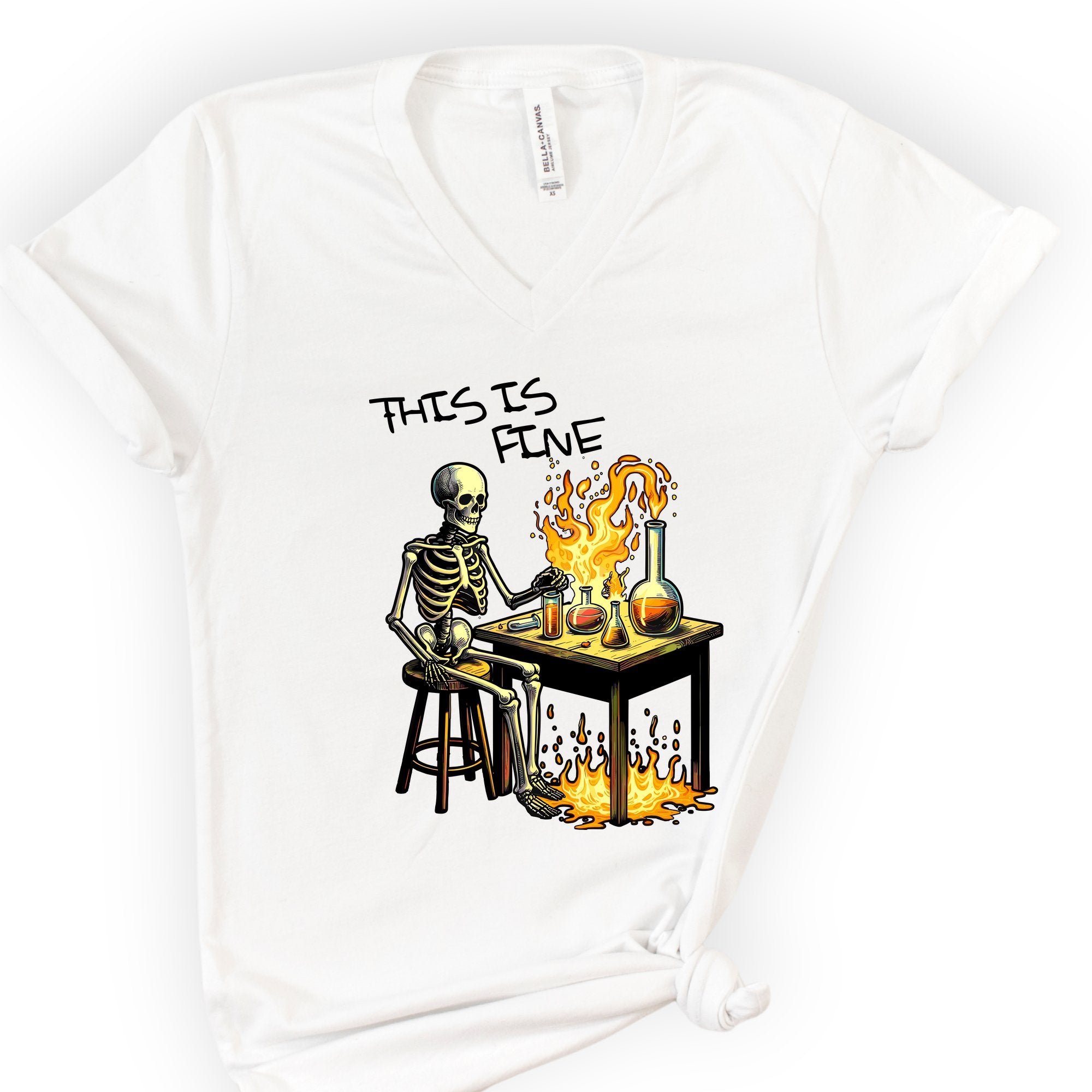 This Is Fine v-neck t-shirt — White