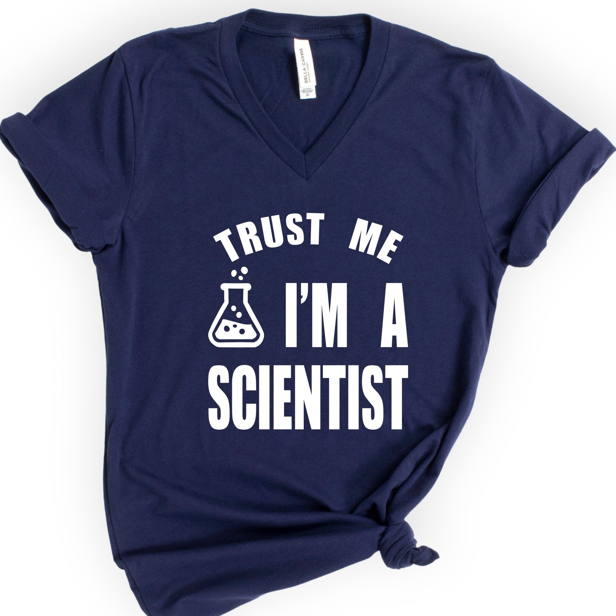 Trust Me, I'm a Scientist v-neck t-shirt — Navy