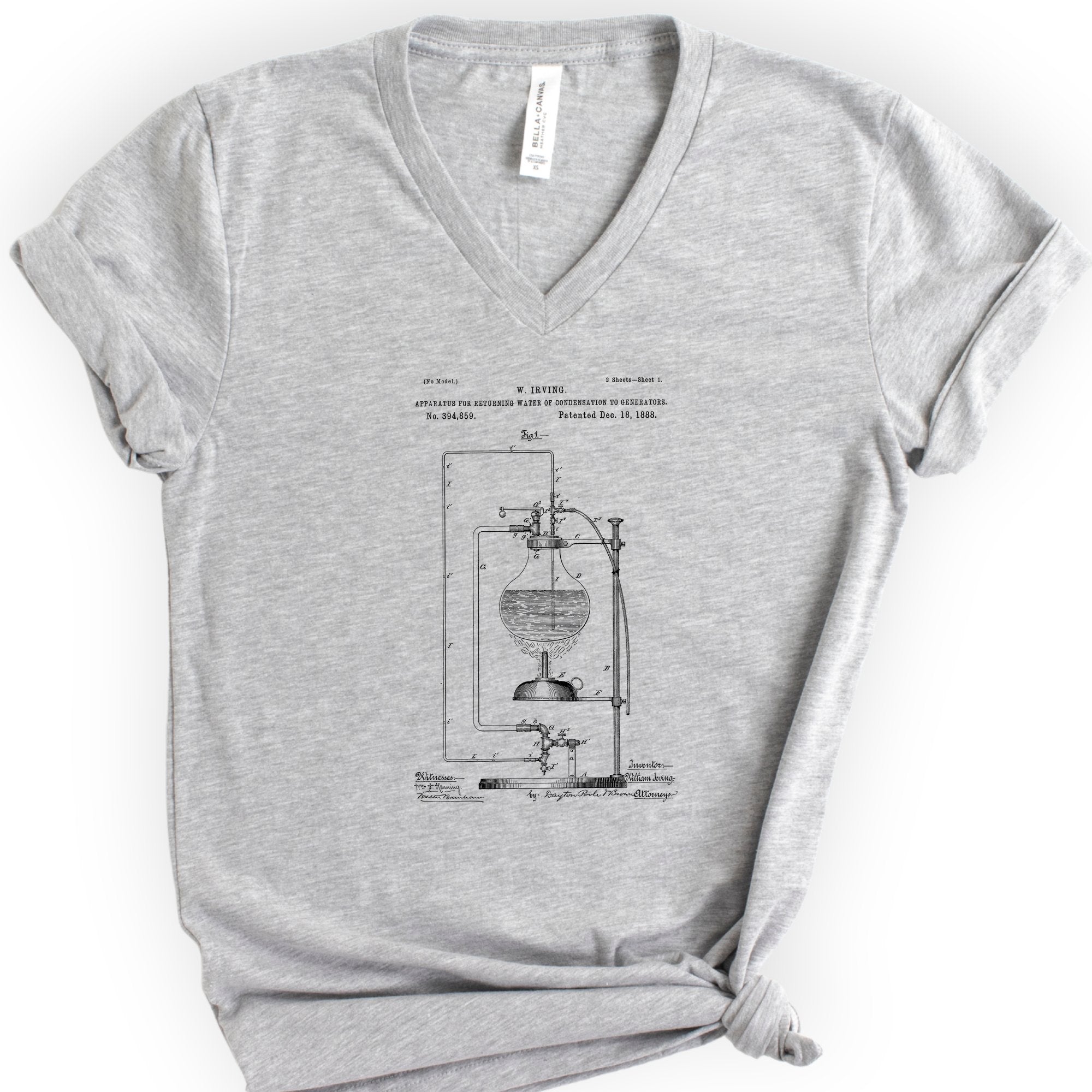 Water Apparatus Patent v-neck t-shirt — Athletic Heather