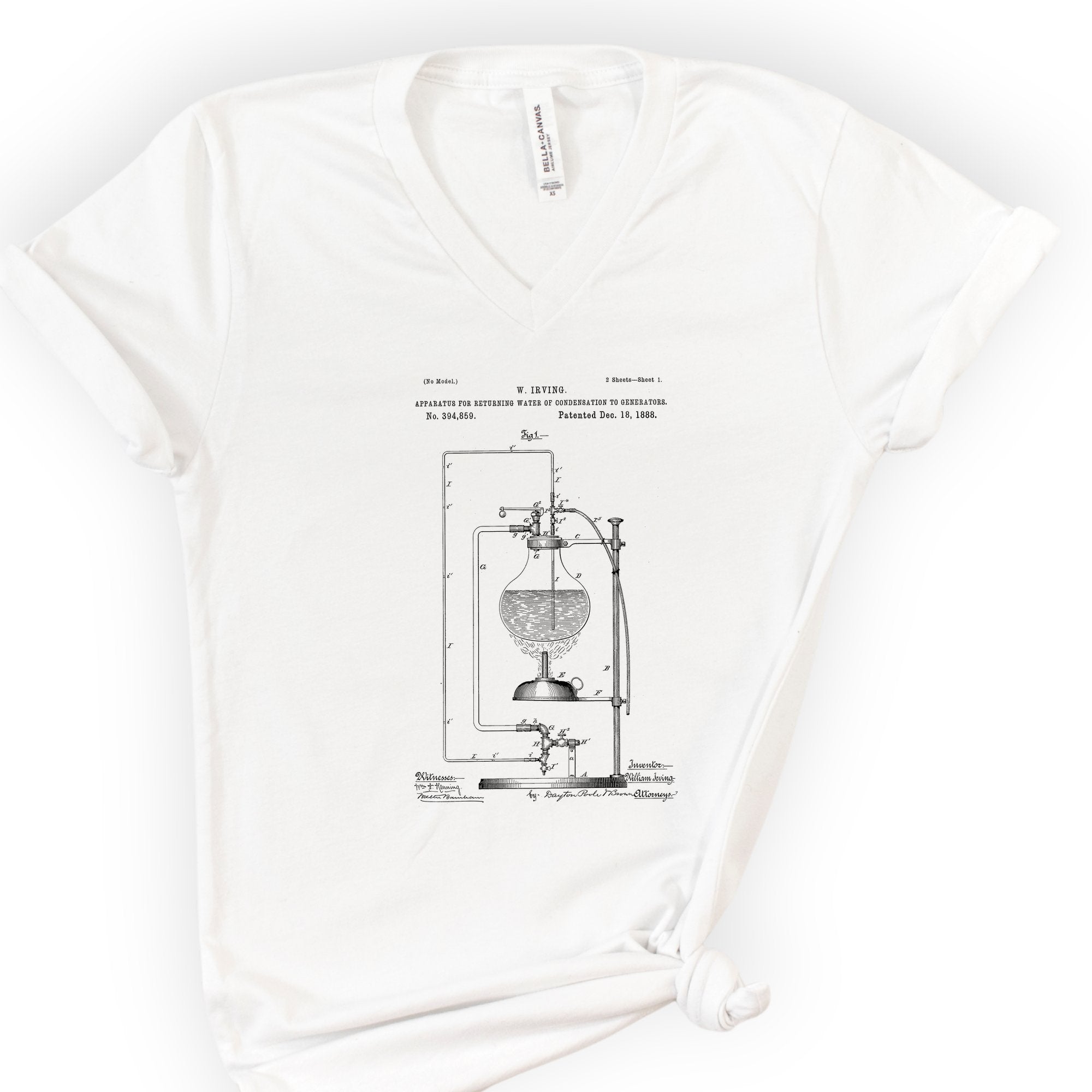 Water Apparatus Patent v-neck t-shirt — White