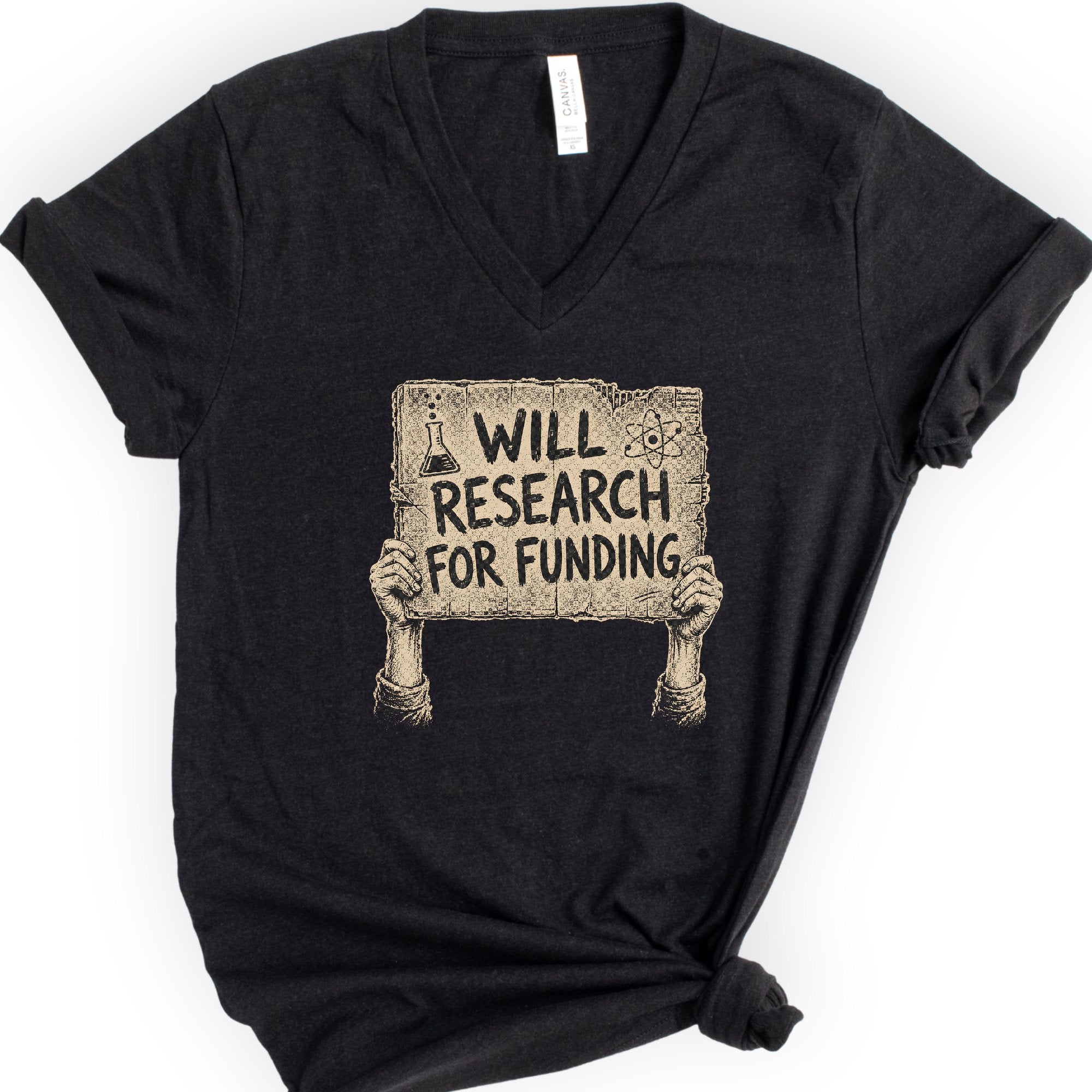 Will Research For Funding v-neck t-shirt — Black