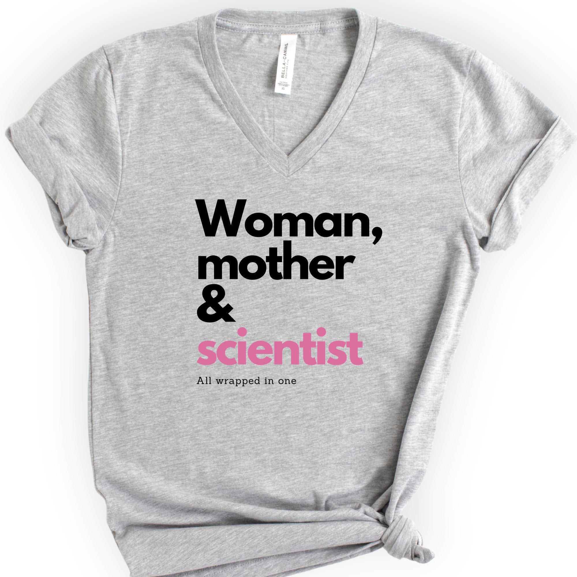 Woman, Mother & Scientist v-neck t-shirt — Athletic Heather