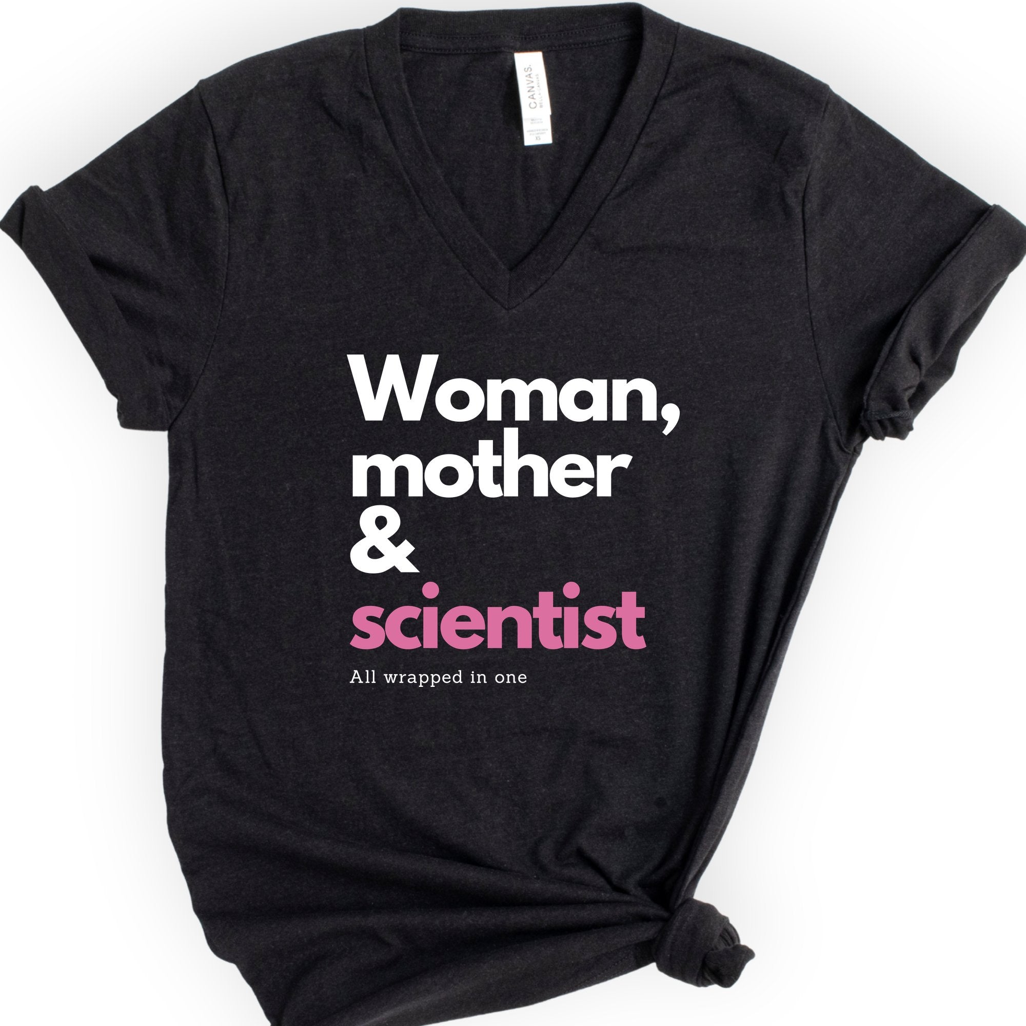 Woman, Mother & Scientist v-neck t-shirt — Black
