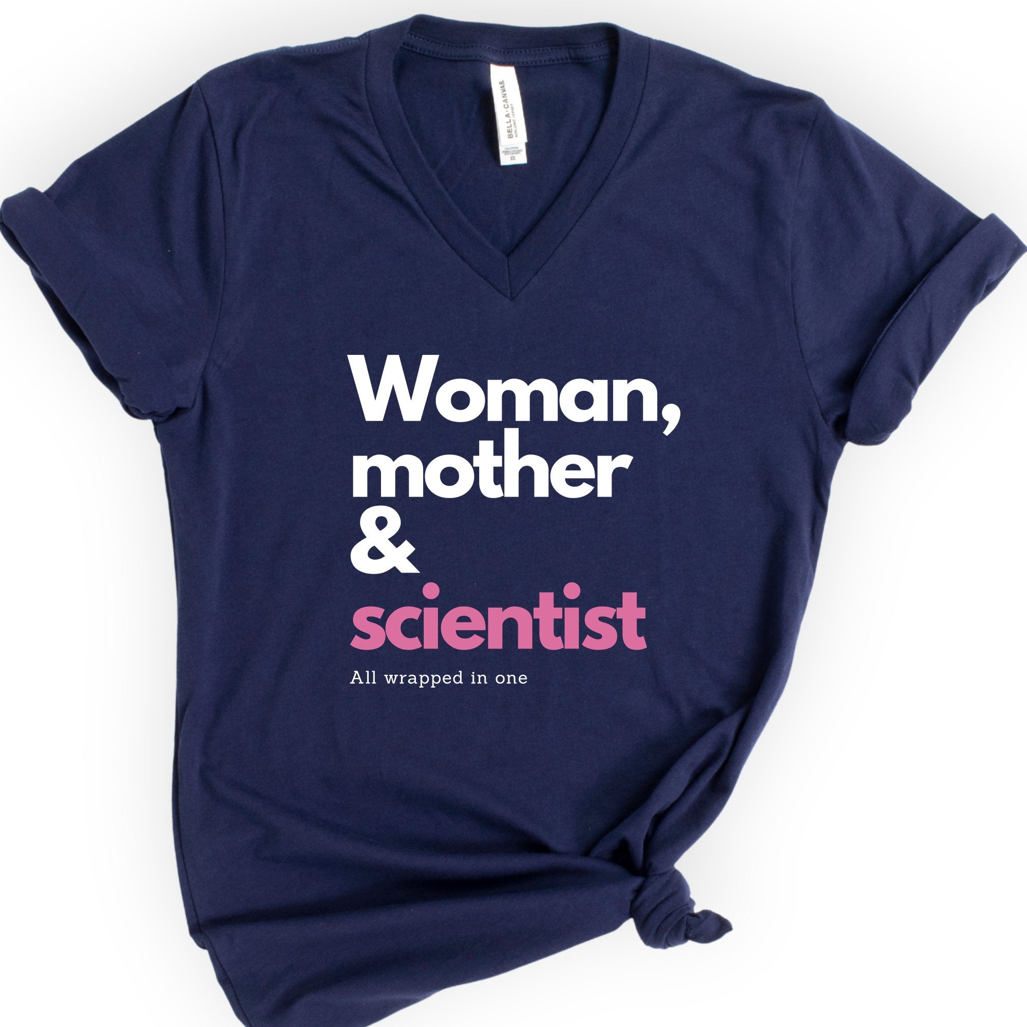 Woman, Mother & Scientist v-neck t-shirt — Navy