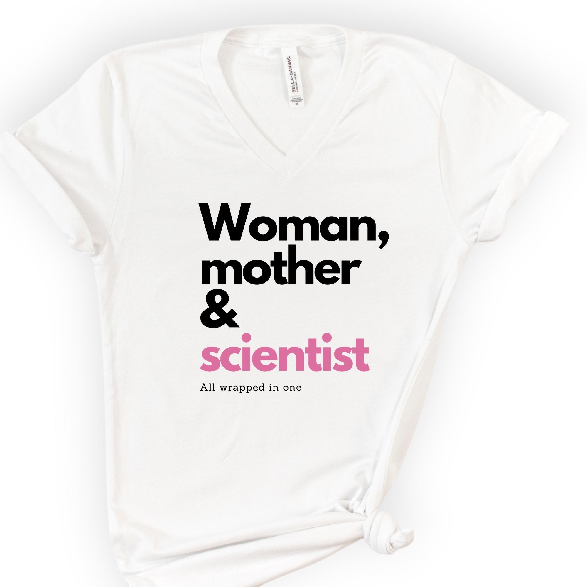 Woman, Mother & Scientist v-neck t-shirt — White