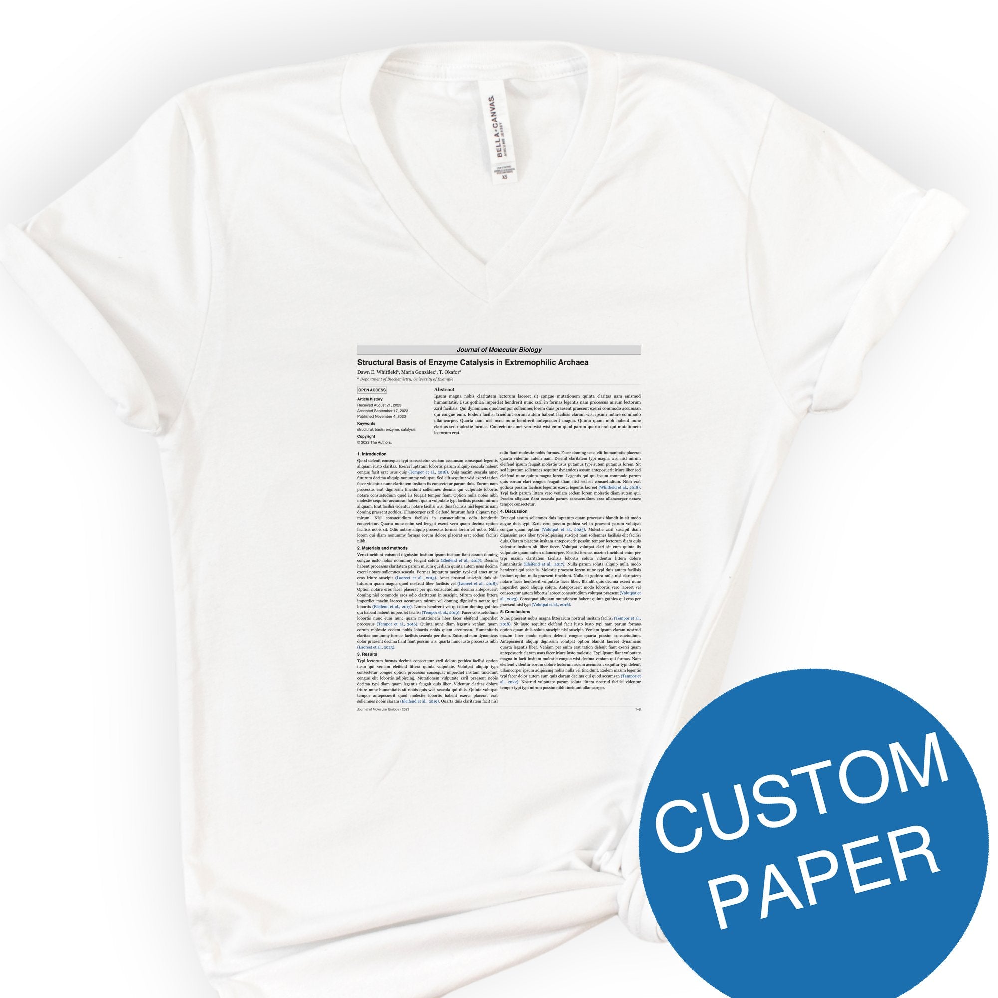 Custom Scientific Paper V-Neck T-shirt — Your Published Article — White